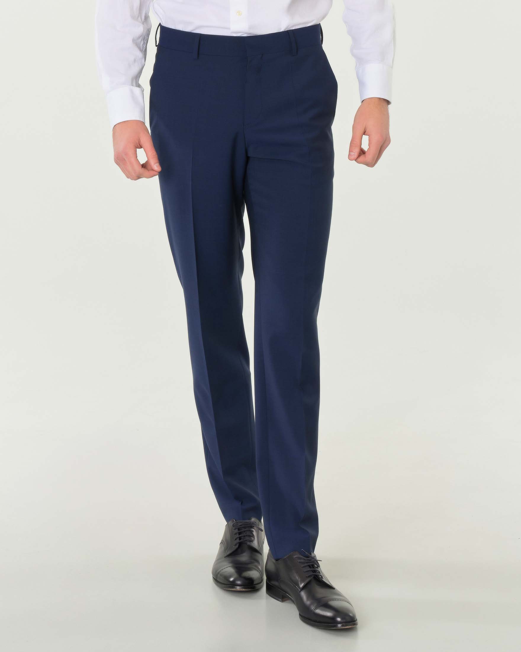 Abito Houston blu slim-fit in tessuto a micromotivo di pura lana