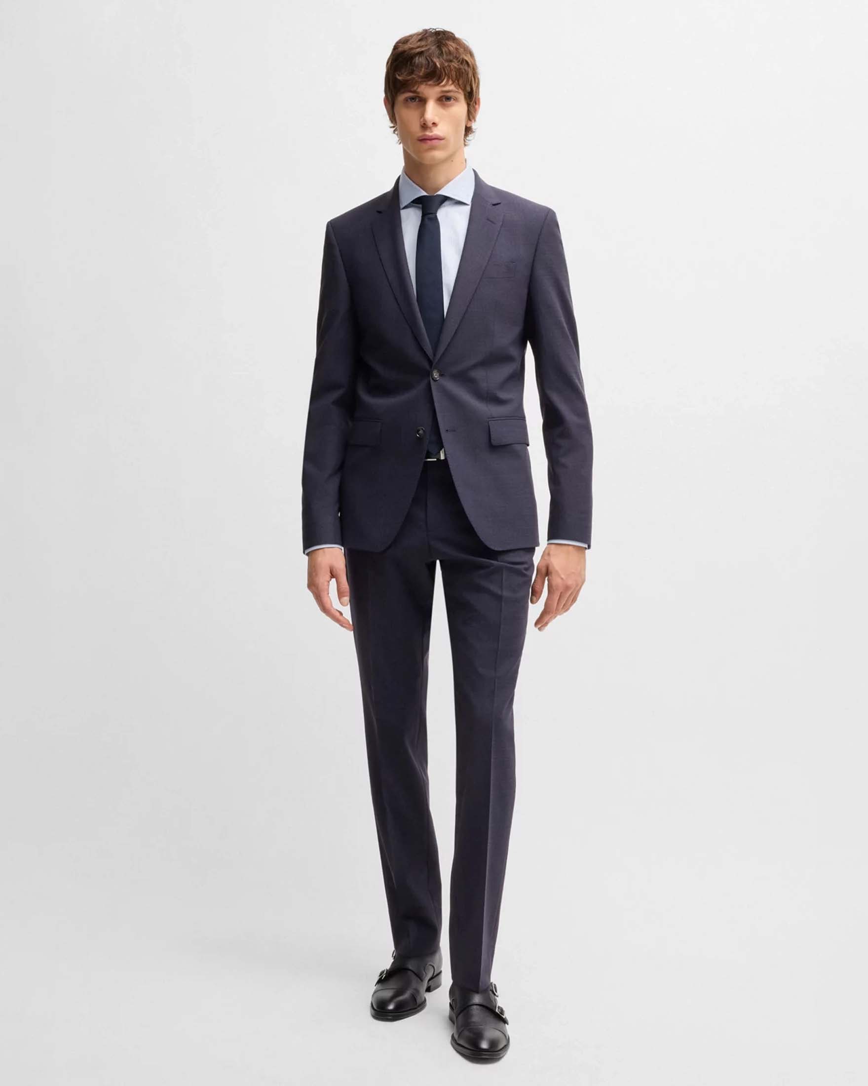 Abito Huge blu slim-fit in tessuto elasticizzato di misto lana a micro motivo