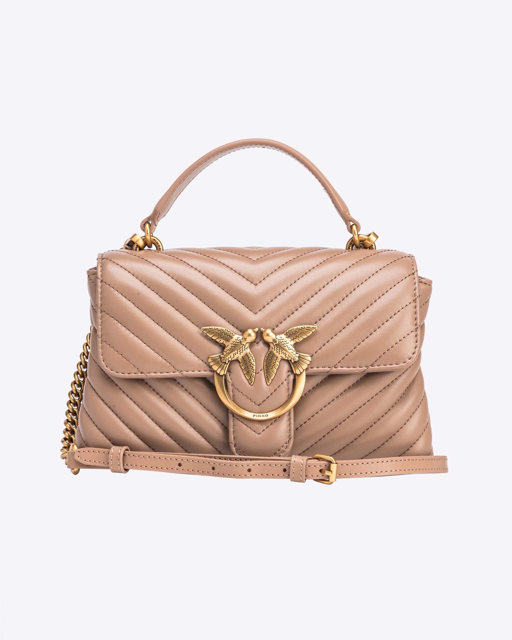 Mini Lady Bag in pelle color cammello con motivo a chevron e