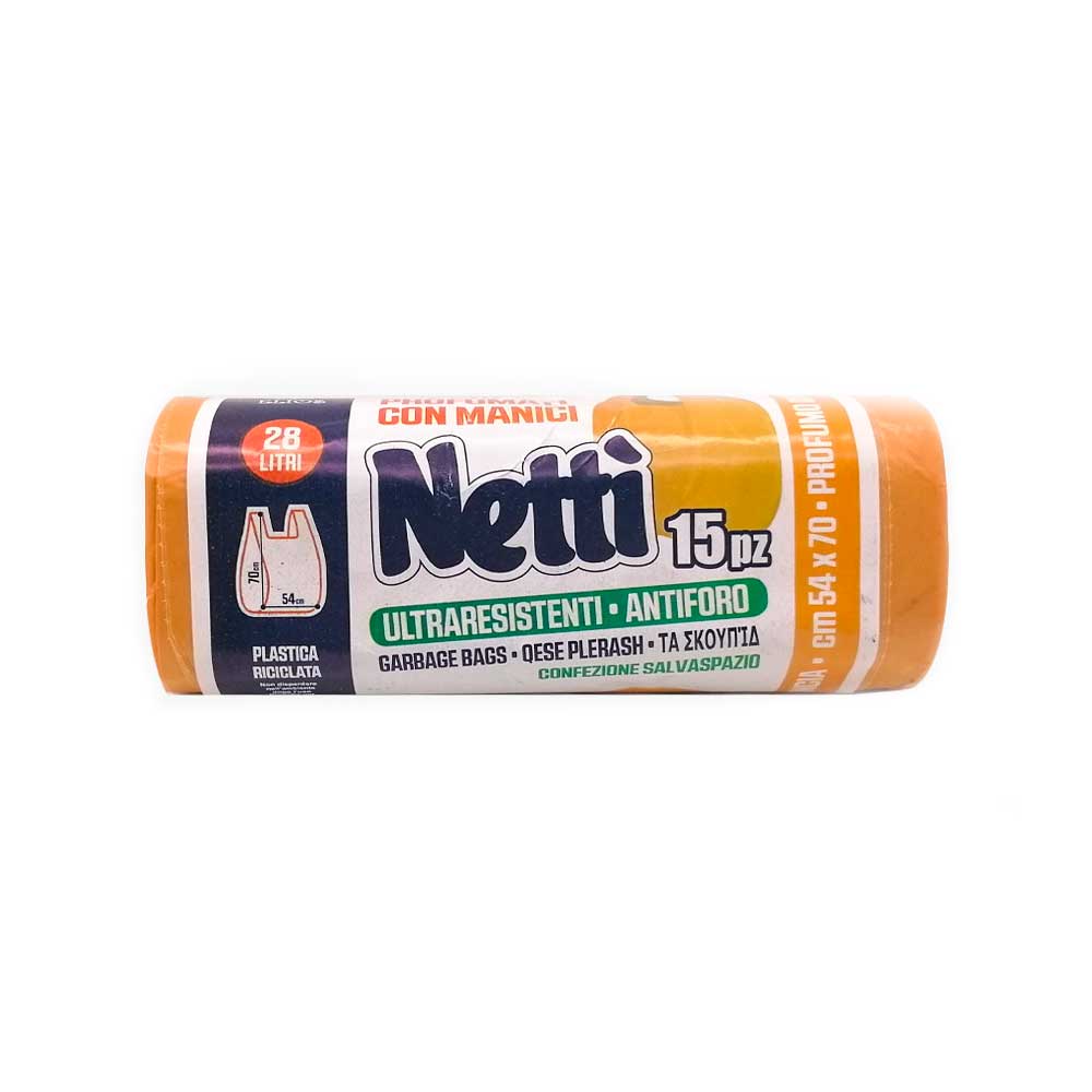 Nettì 15 Sacchi Ultraresistenti Profumati Fragranza Arancia 28 Lt 54X70 Cm