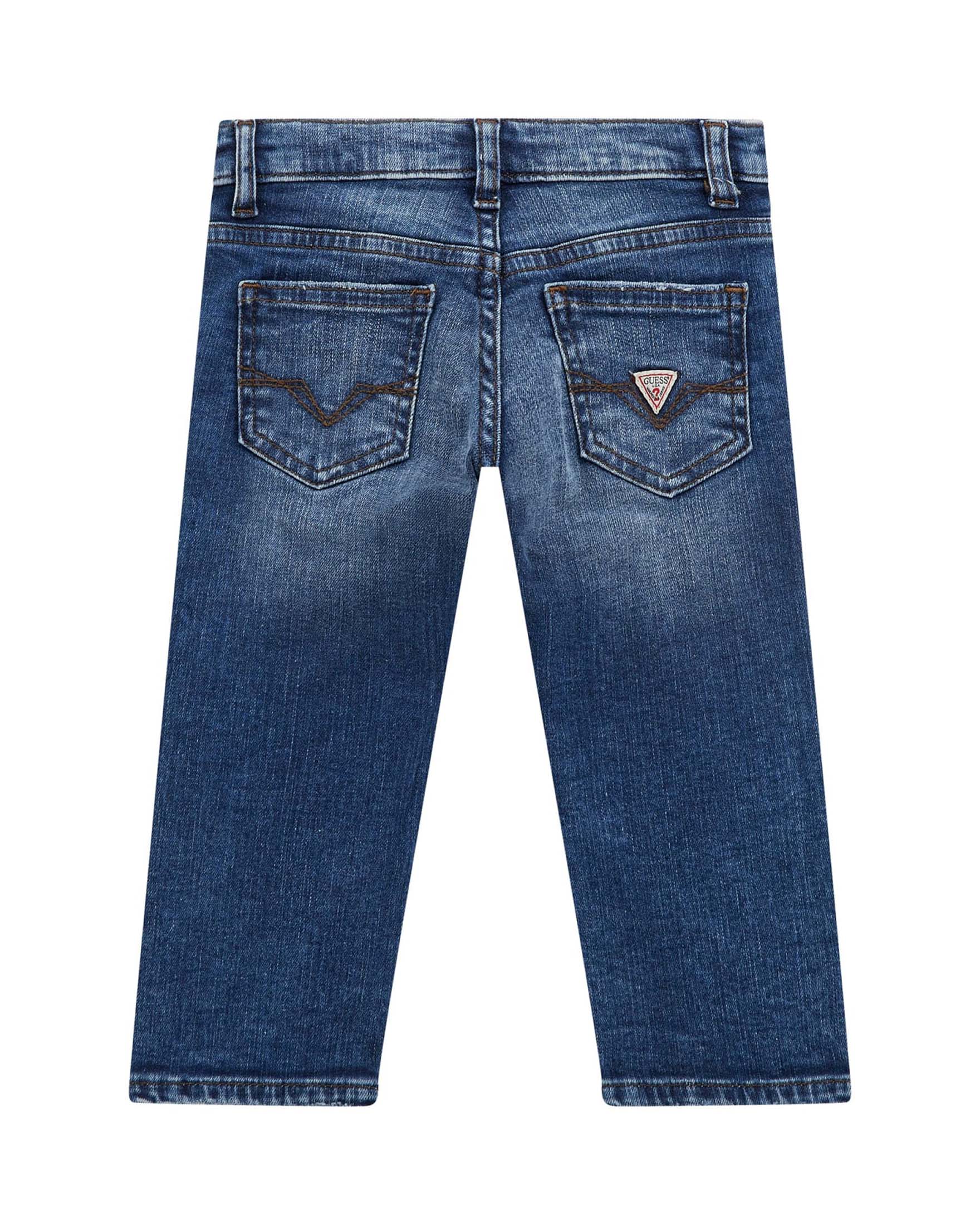 Jeans Guess slim in cotone stretch a lavaggio scuro con abrasioni image