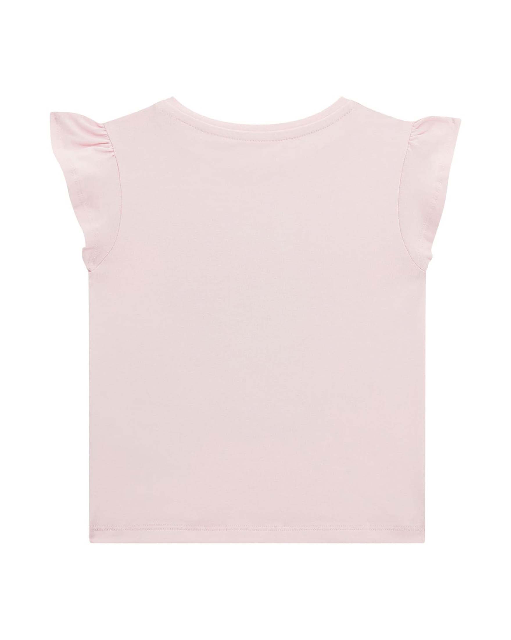 T-shirt Guess Kids rosa in cotone stretch con orsetto e rouches image