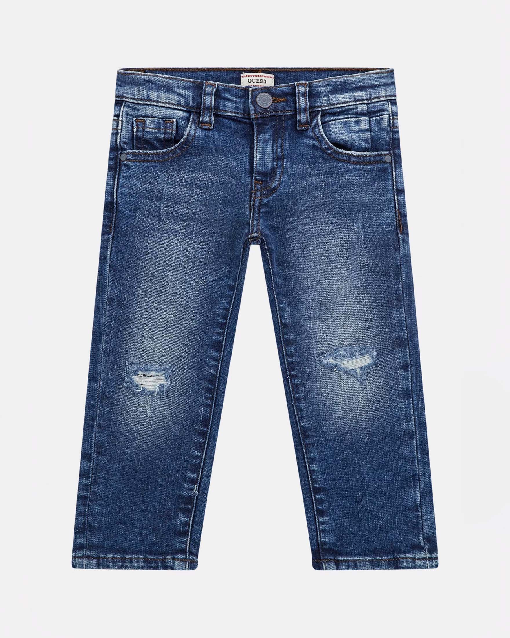 Jeans Guess slim in cotone stretch a lavaggio scuro con abrasioni