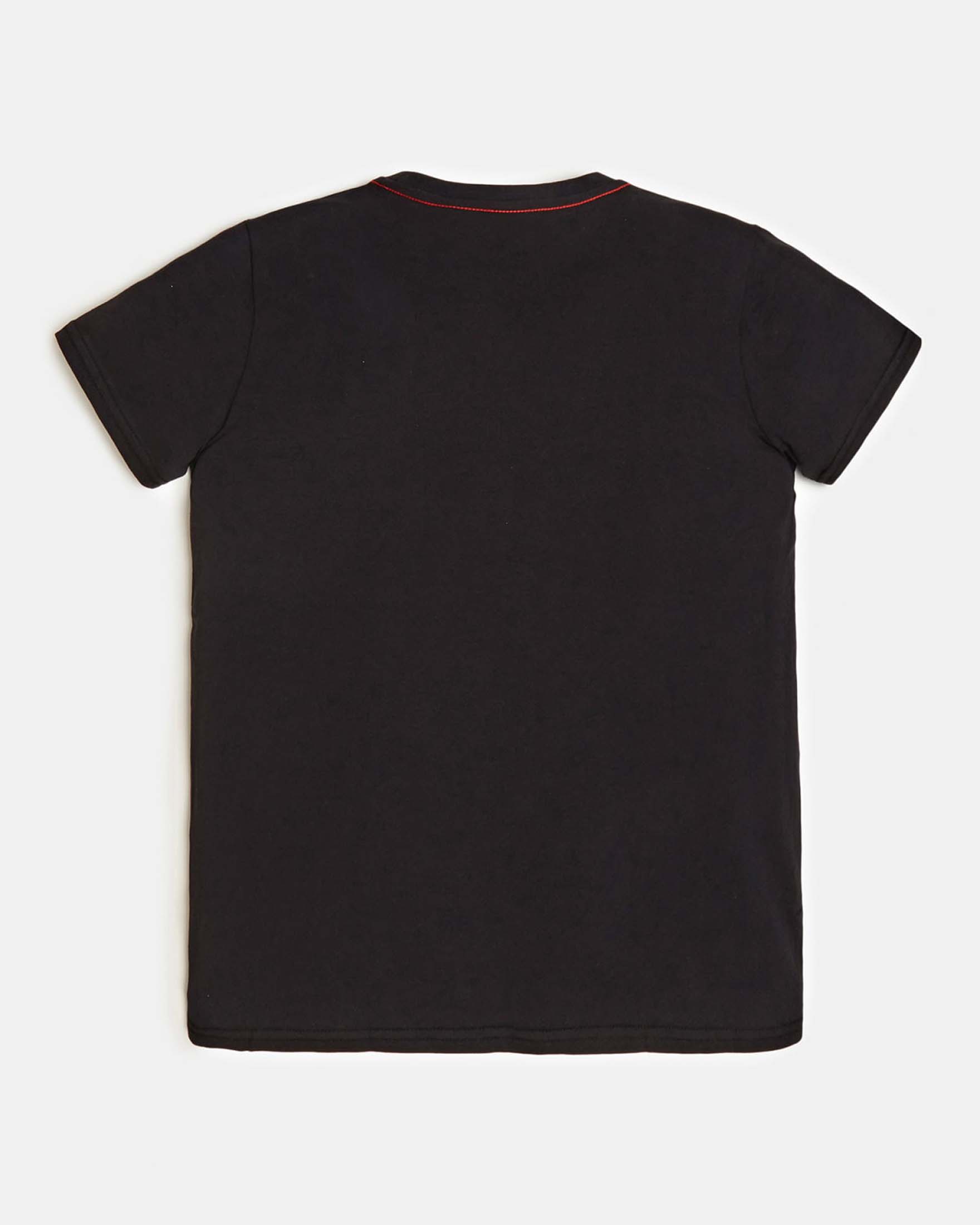 T-shirt nera mezza manica in cotone con logo triangolo rosso image