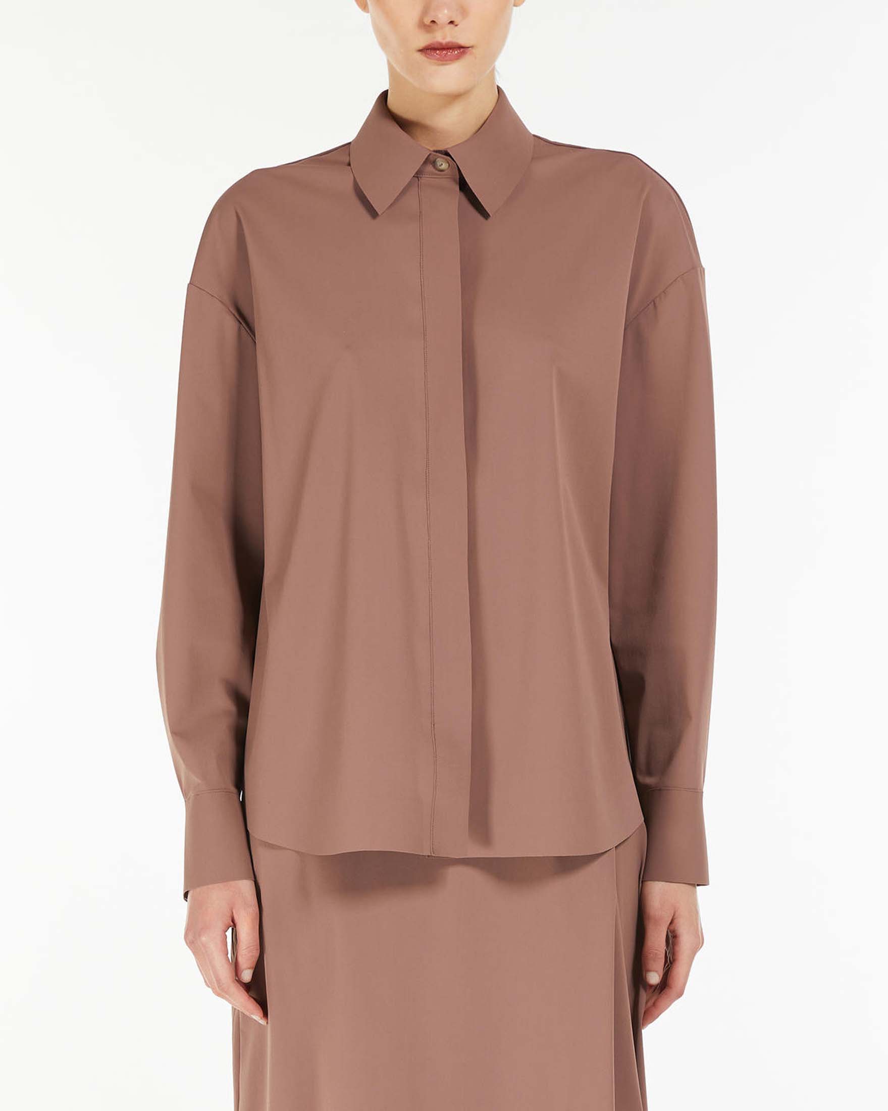 Camicia color malva in tessuto stretch tecnico con colletto classico