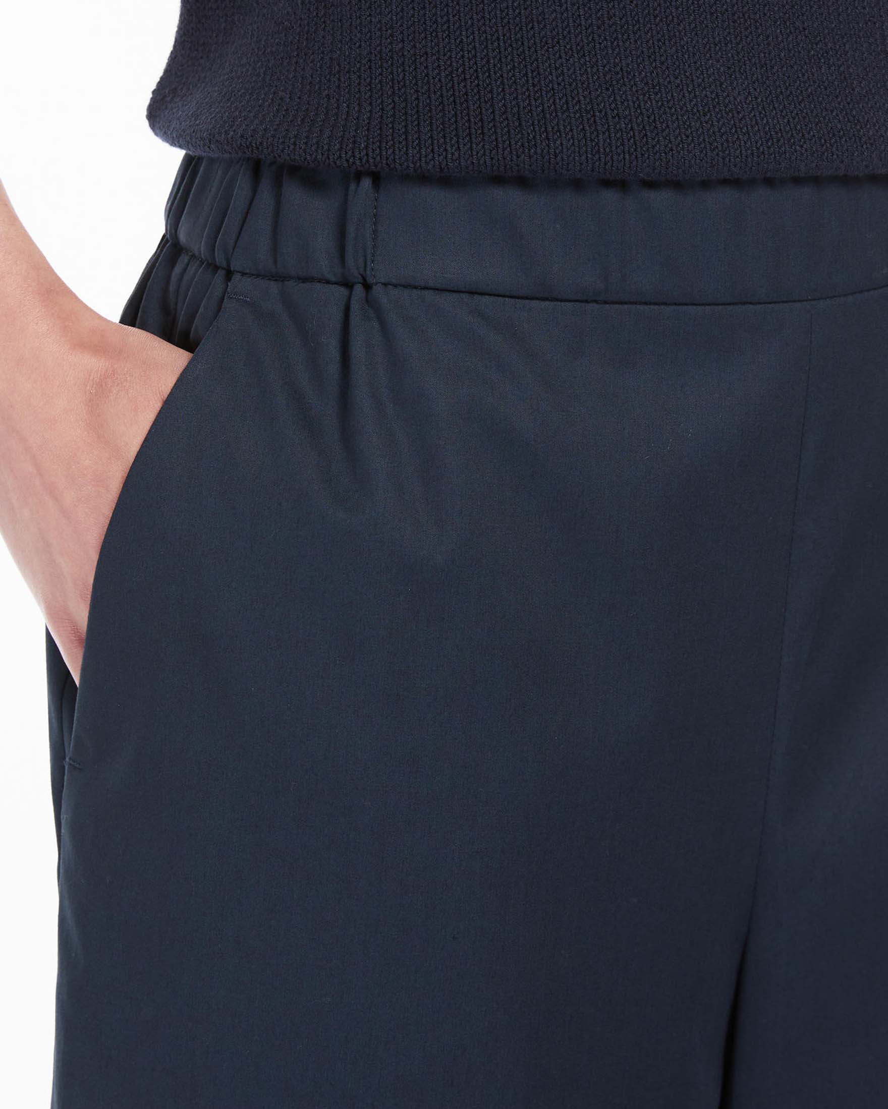 Pantaloni blu dalla linea ampia in raso di puro cotone con elastico in vita sul retro image