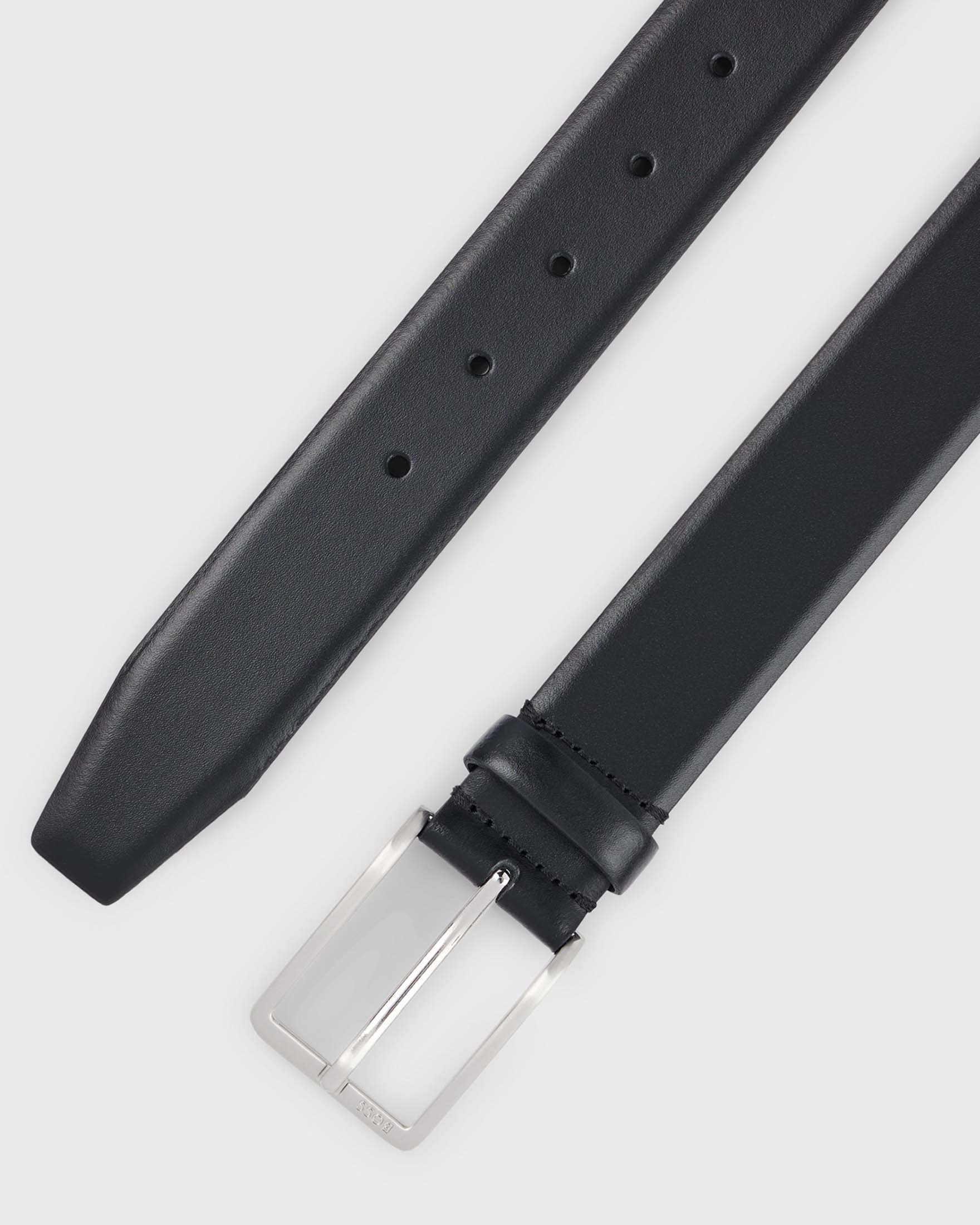 Cintura Boss Erman nera in pelle con fibbia argento