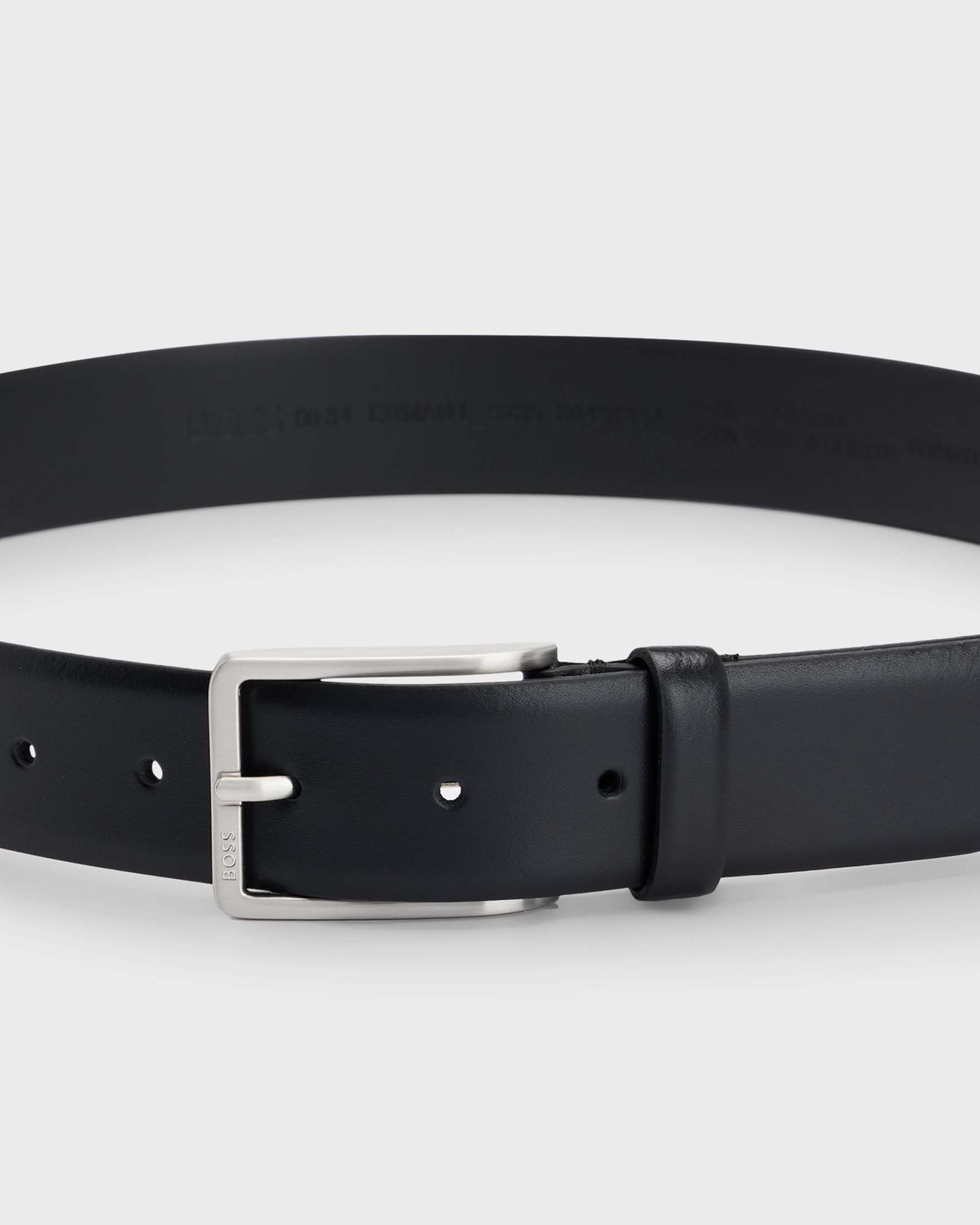 Cintura Boss Erman nera in pelle con fibbia argento