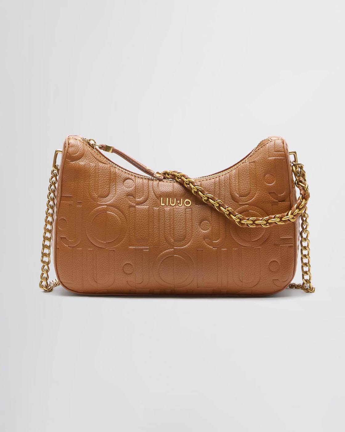 Borsa a tracolla color cuoio a mezzaluna in similpelle con motivo