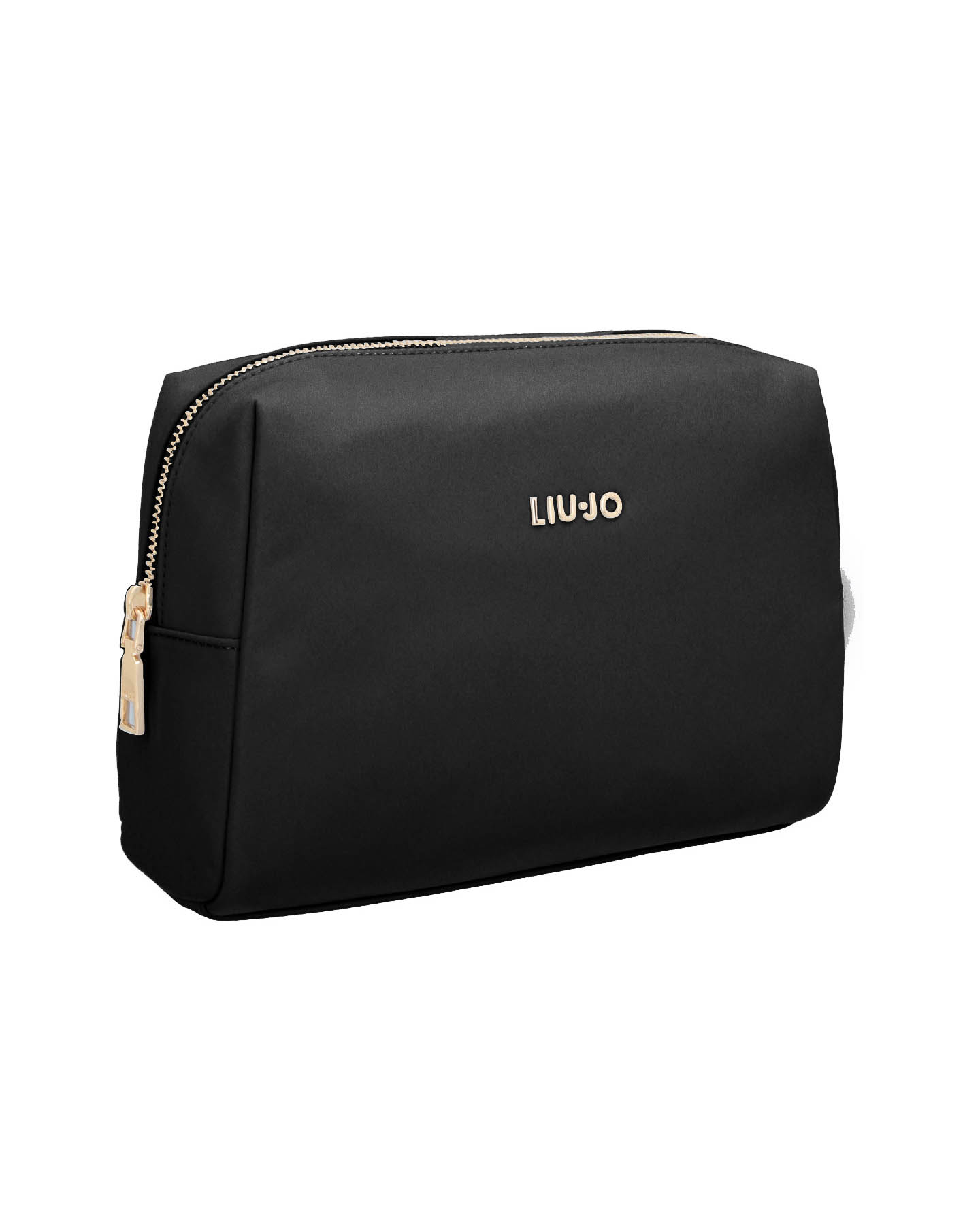 Cosmetic bag nera in nylon con logo in metallo frontale dorato image