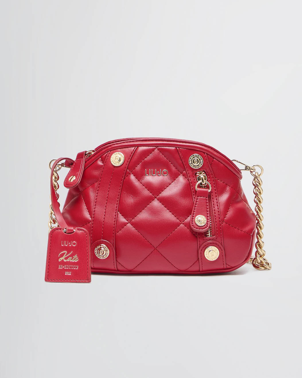 Liu Jo Accessories — Borsa Kate a tracolla rossa misura piccola in pelle matelassé logo in metallo e charm frontale