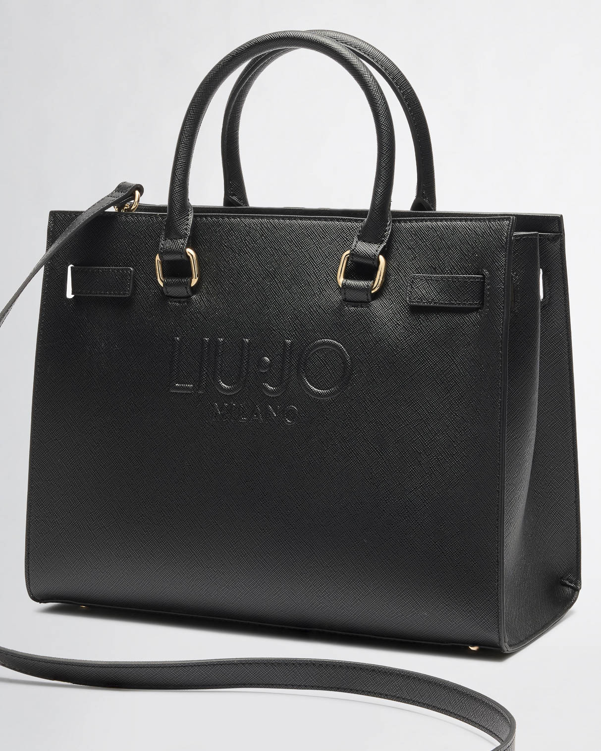 Borsa a mano grande squadrata nera in similpelle saffiano con maxi