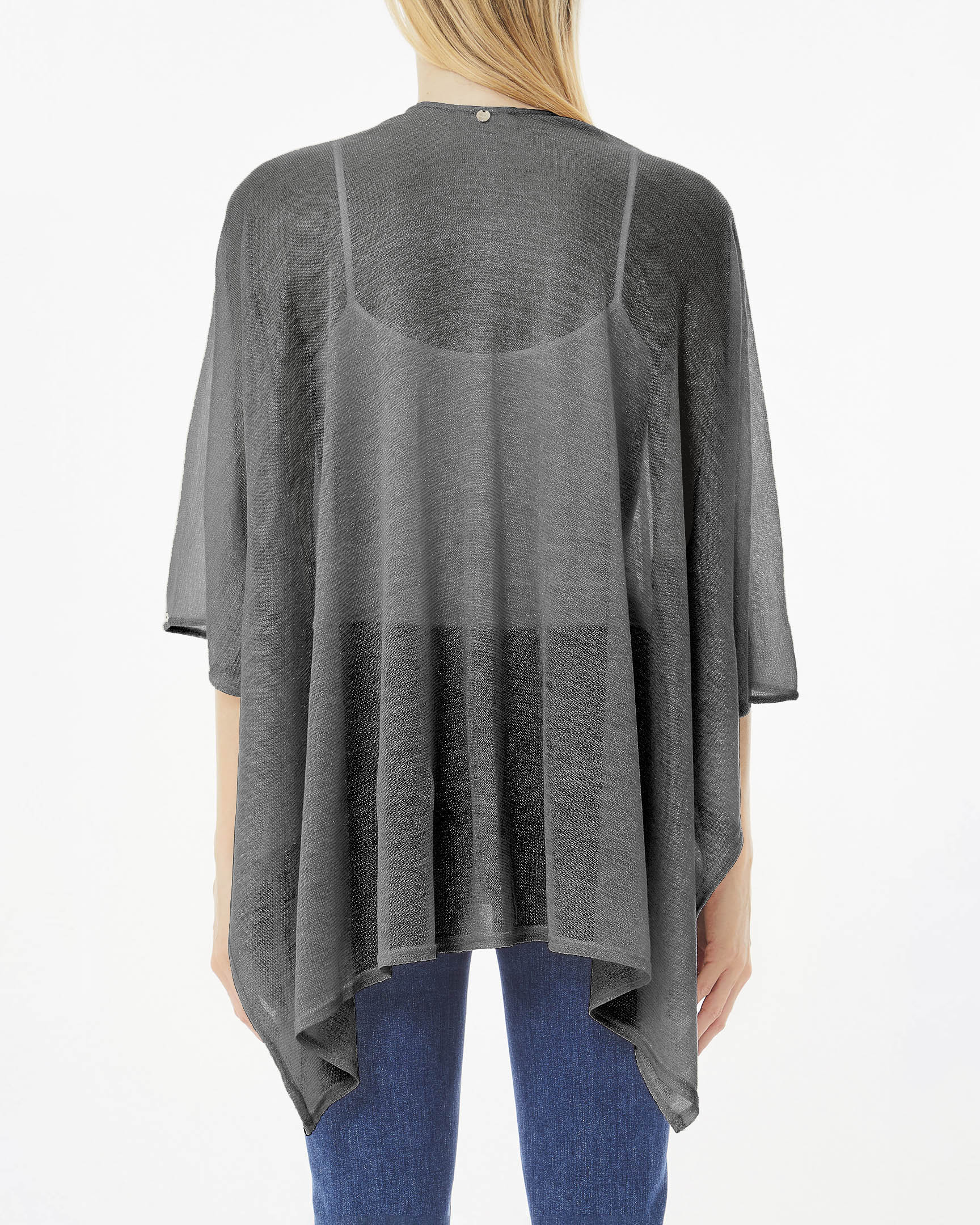 Cappa nera in leggera maglia di lurex® con scollo a V e maniche a tre quarti image