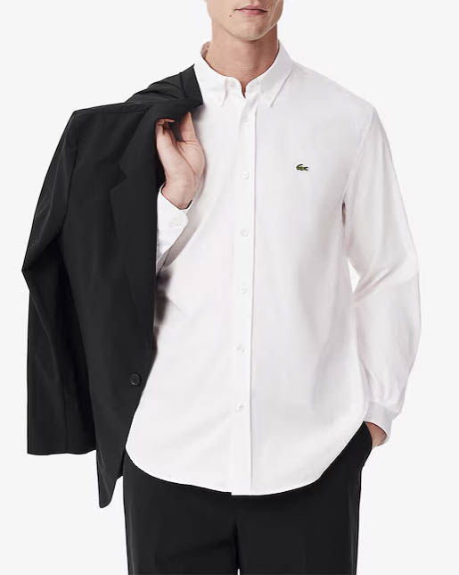 Camicia bianca in puro cotone con collo button down