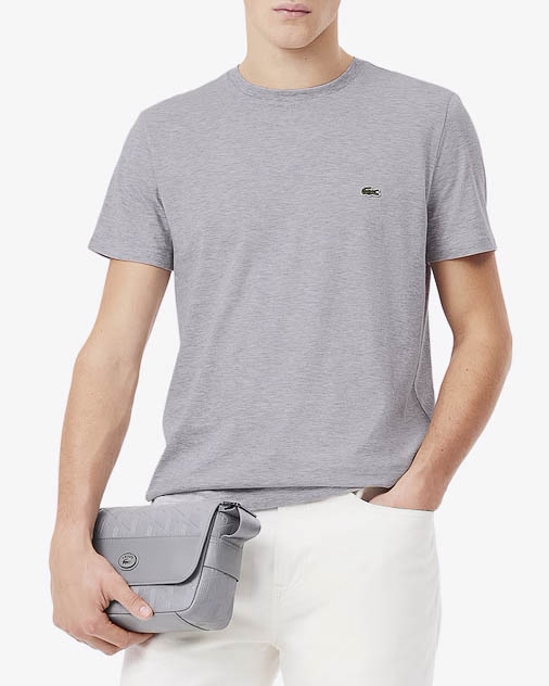 T-shirt grigia in pima cotton con logo coccodrillo verde