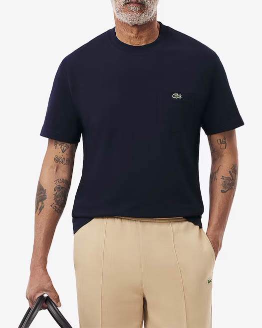 T-shirt blu mezza manica con taschino e logo sul petto