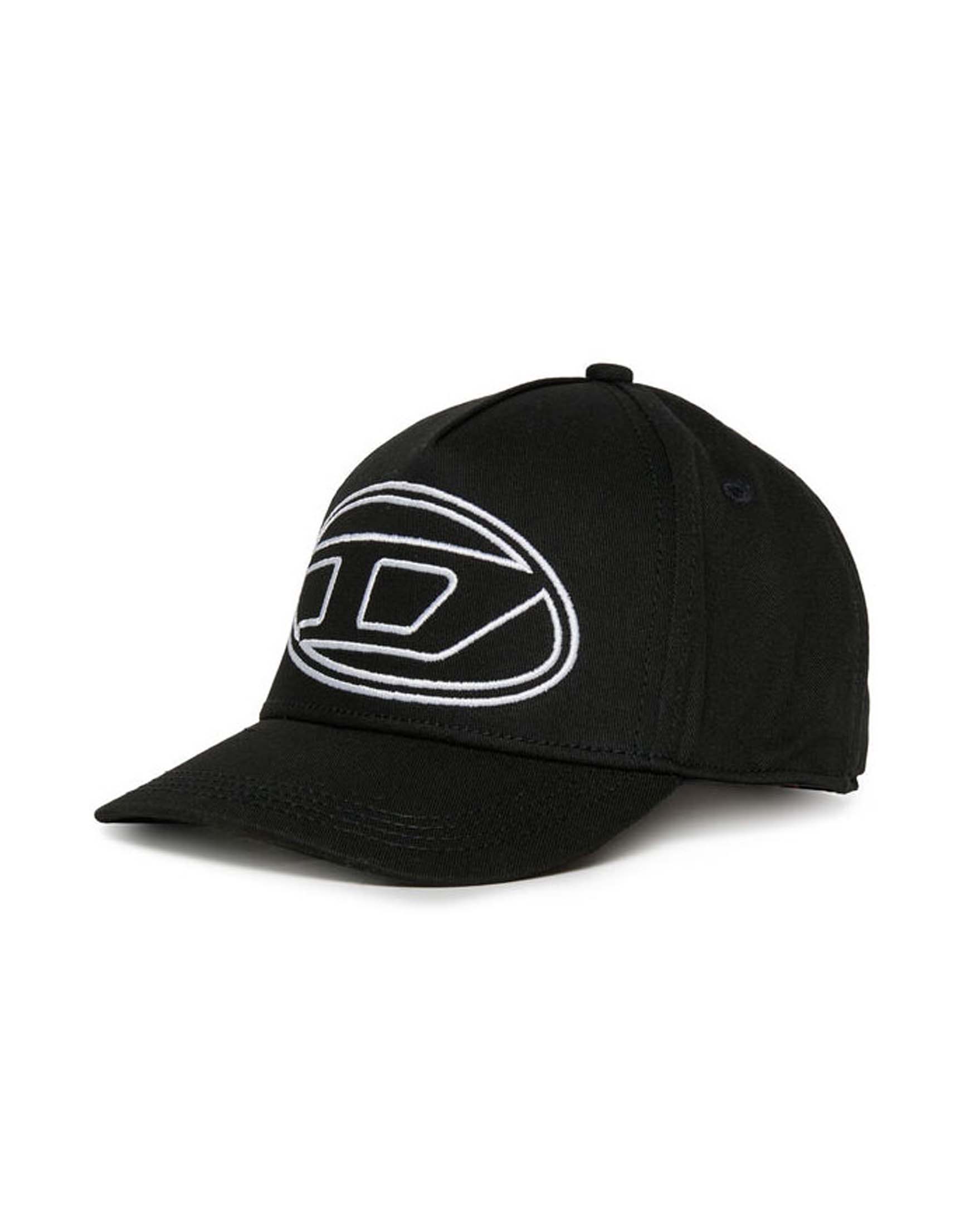 Berretto nero con frontino e logo oval D bianco