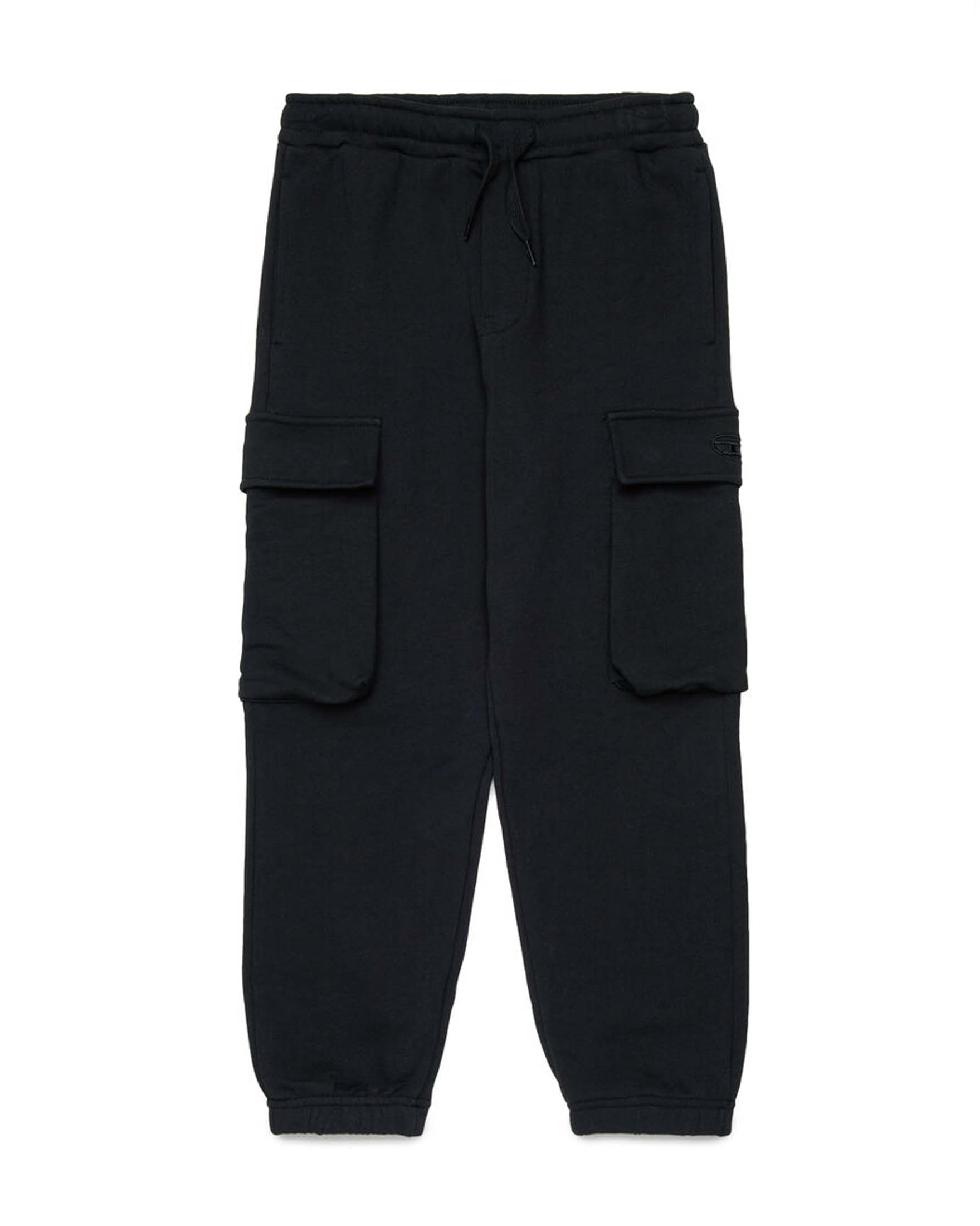 Pantalone cargo nero in felpa di cotone con coulisse