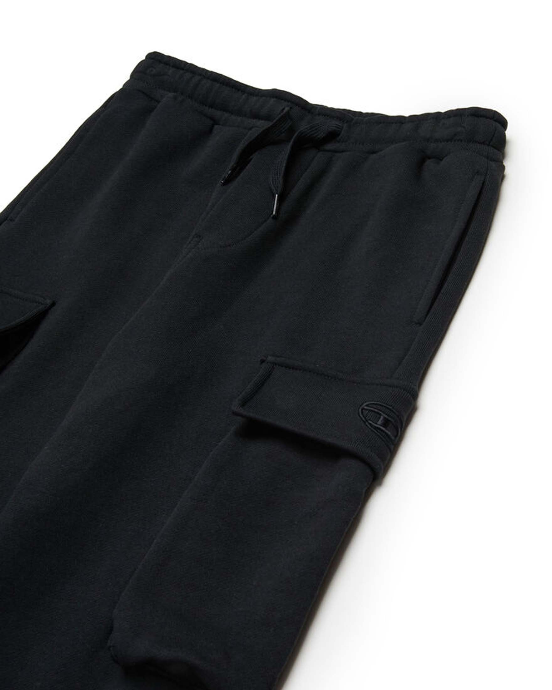 Pantalone cargo nero in felpa di cotone con coulisse