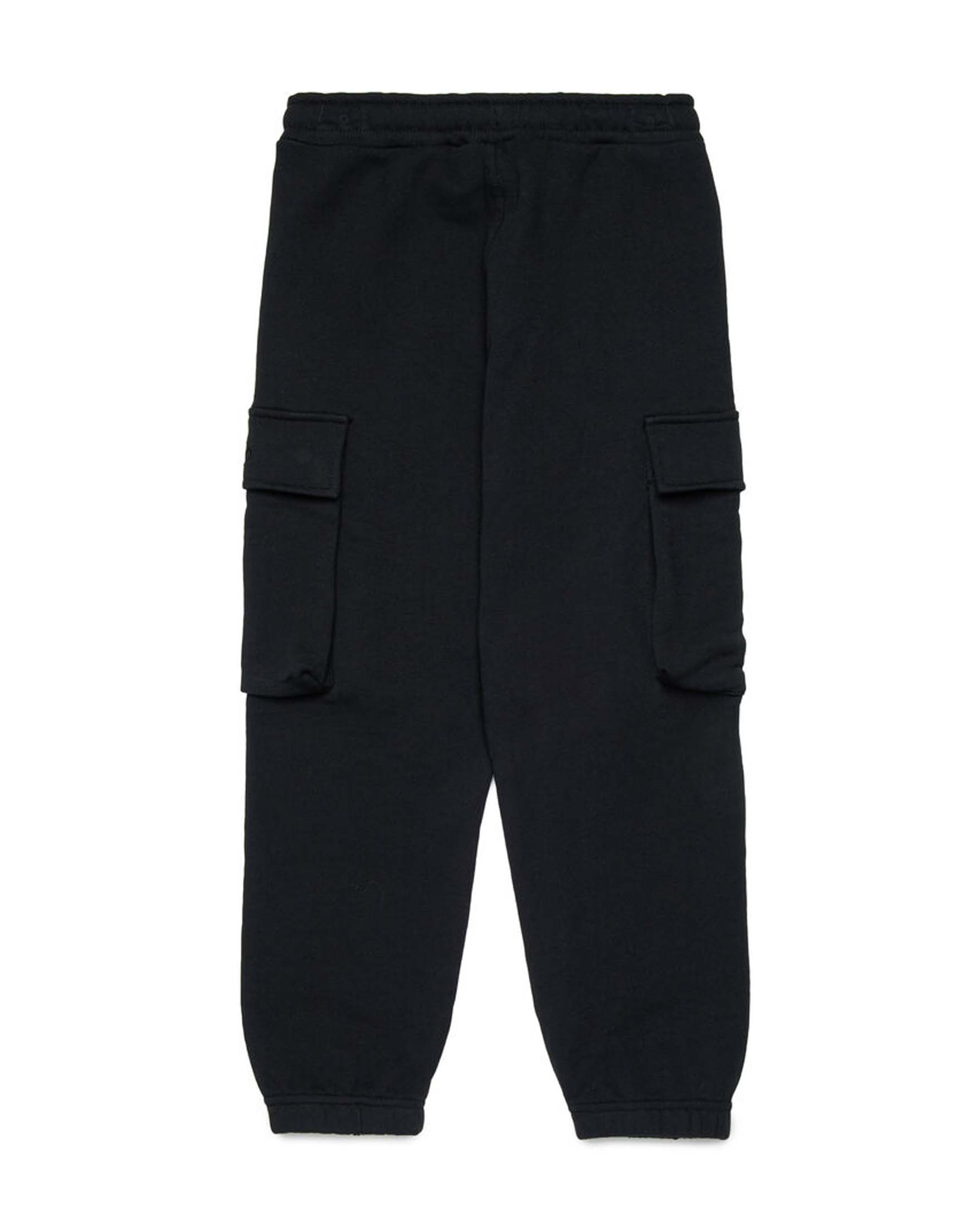 Pantalone cargo nero in felpa di cotone con coulisse
