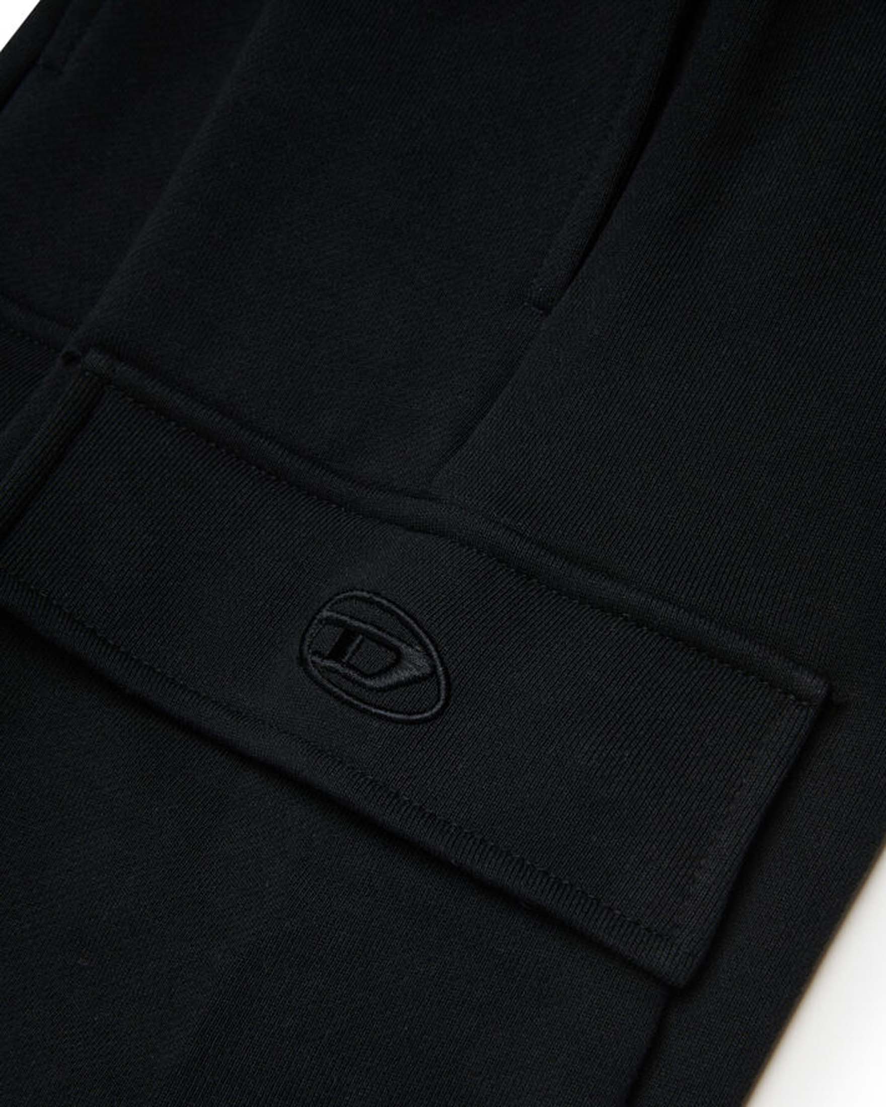 Pantalone cargo nero in felpa di cotone con coulisse
