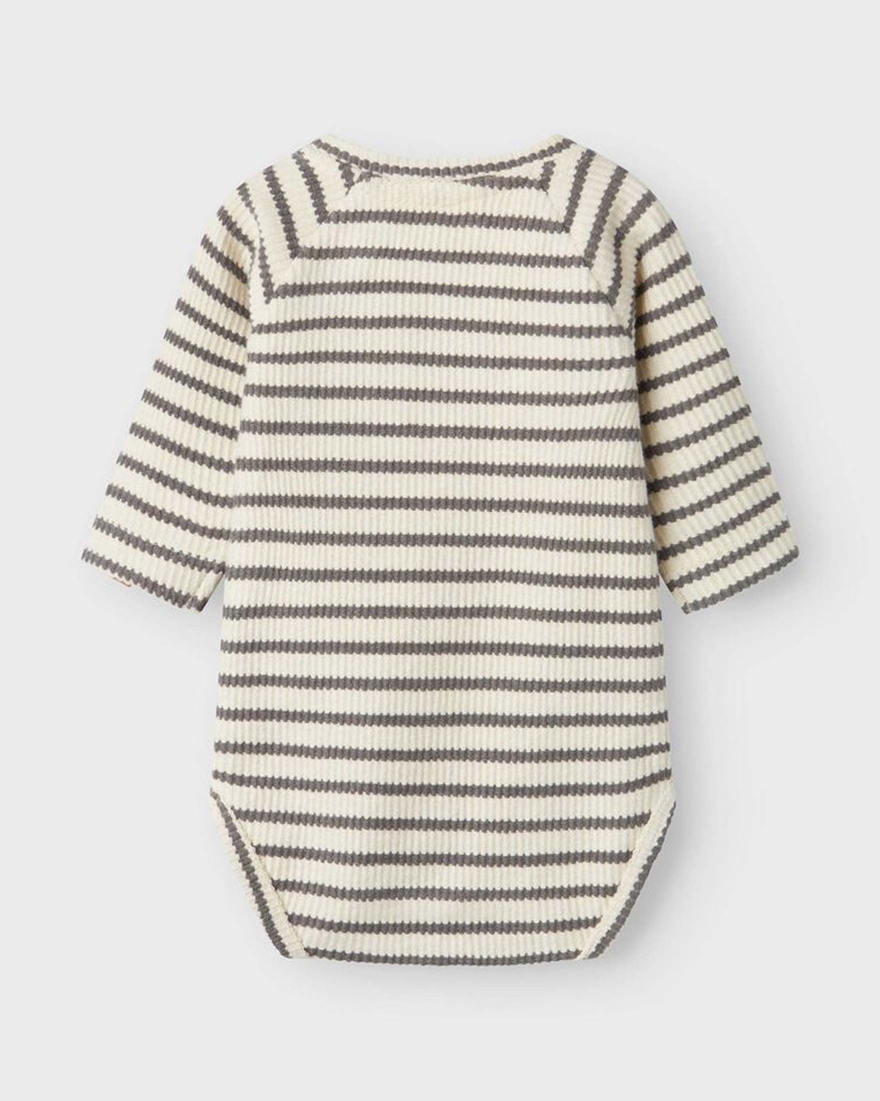 Body Lil'Atelier color panna a righe grigie in puro cotone a maniche lunghe image