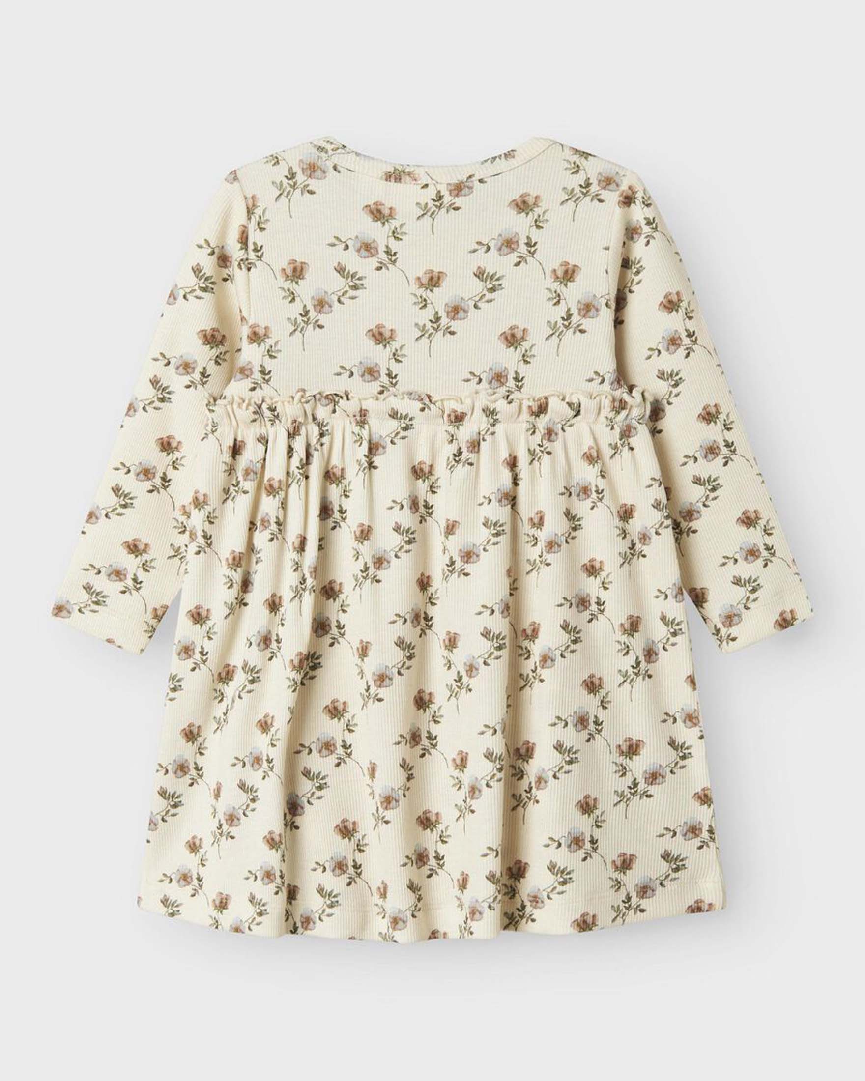 Abito Lil'Atelier avorio in cotone a maniche lunghe con motivo floreale image