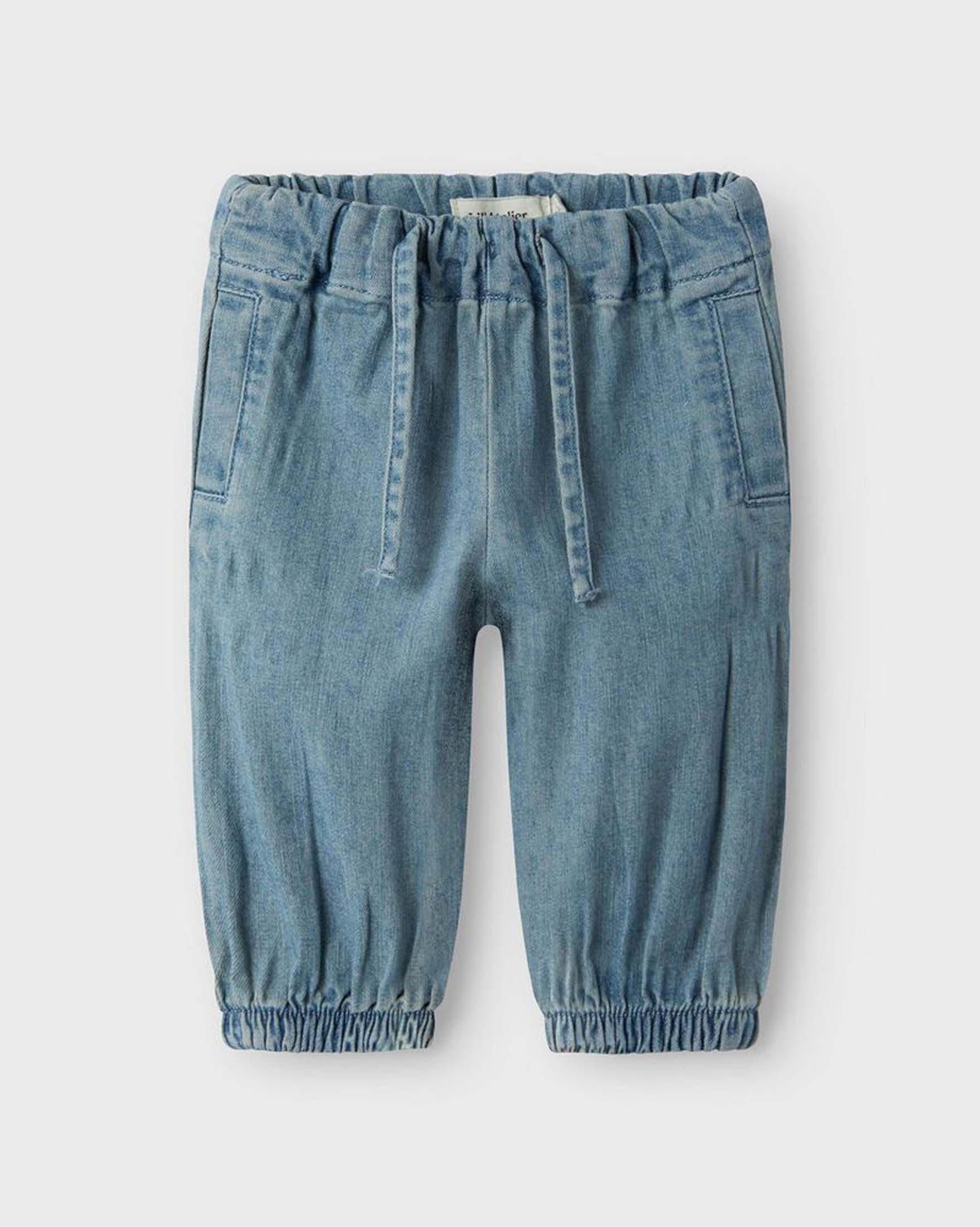 Jeans Lil'Atelier loose-fit in cotone e lino stretch a lavaggio chiaro con coulisse