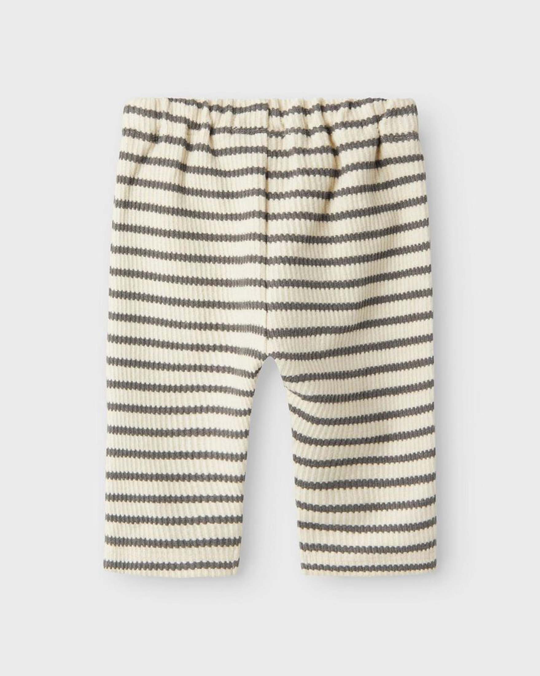 Pantalone Lil'Atelier color avorio a righe grigie in puro cotone con coulisse image
