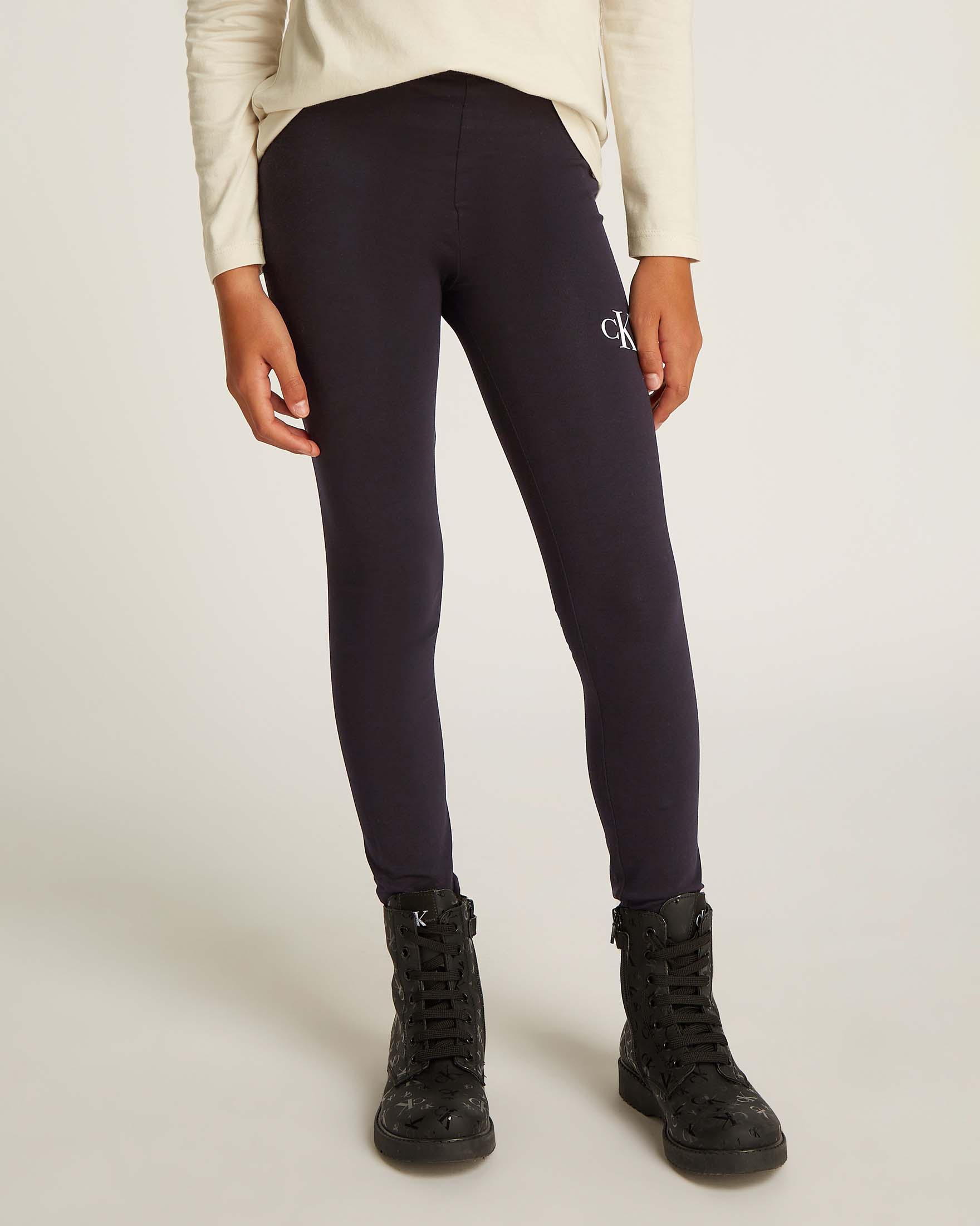Leggins Calvin Klein nero in cotone stretch con logo monogram