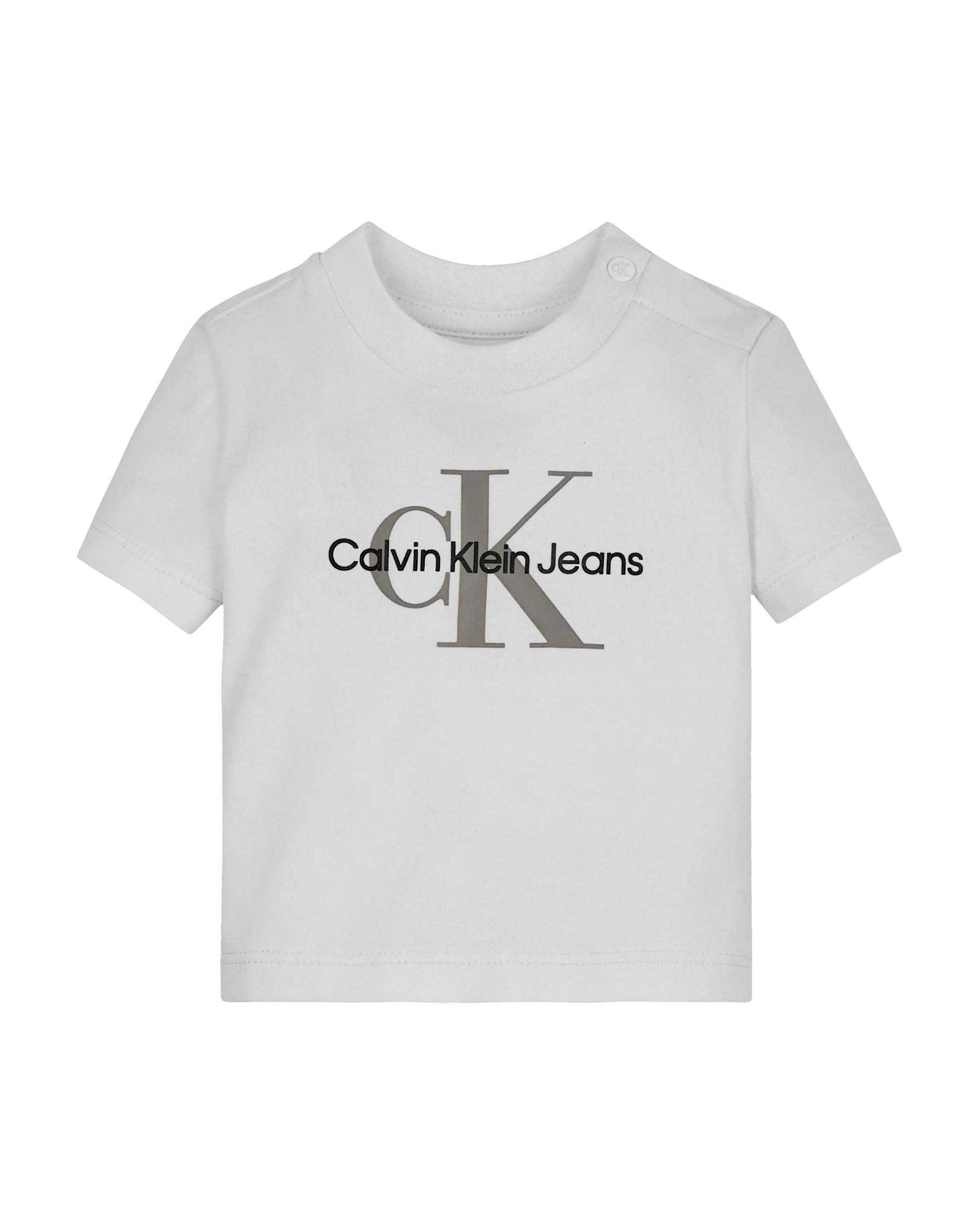T-shirt bianca in cotone stretch a maniche corte con stampa logo nero