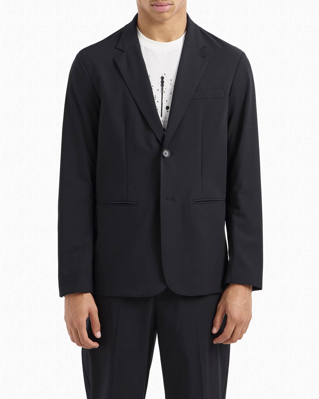 Blazer Exchange blu in tessuto stretch con rever classico e chiusura monopetto