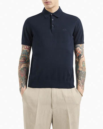 Polo blu mezza manica in maglia di cotone