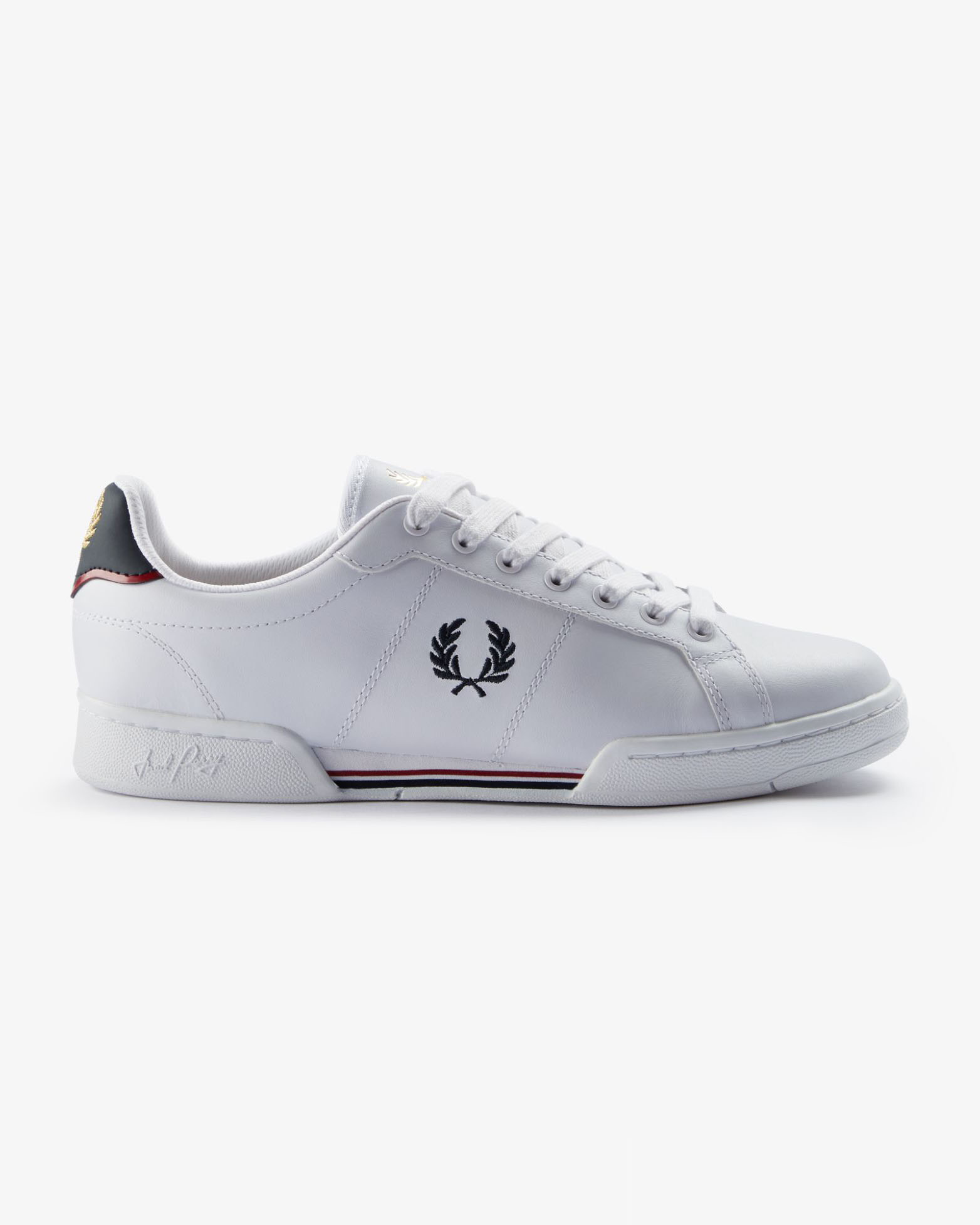 Sneakers bianche in pelle con tallone e logo blu