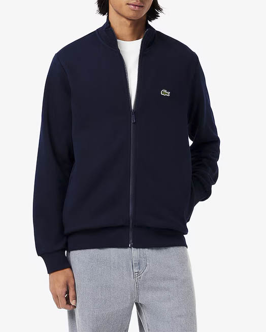 Felpa blu con chiusura zip e logo ricamato sul petto