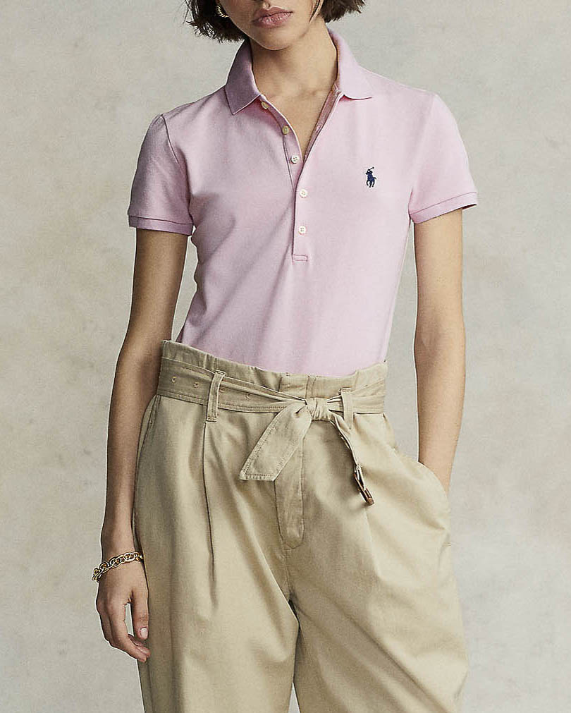 Polo Ralph Lauren — Polo rosa chiaro Polo Ralph Lauren in piquè di misto cotone con chiusura a 5 bottoni e logo blu ricamato