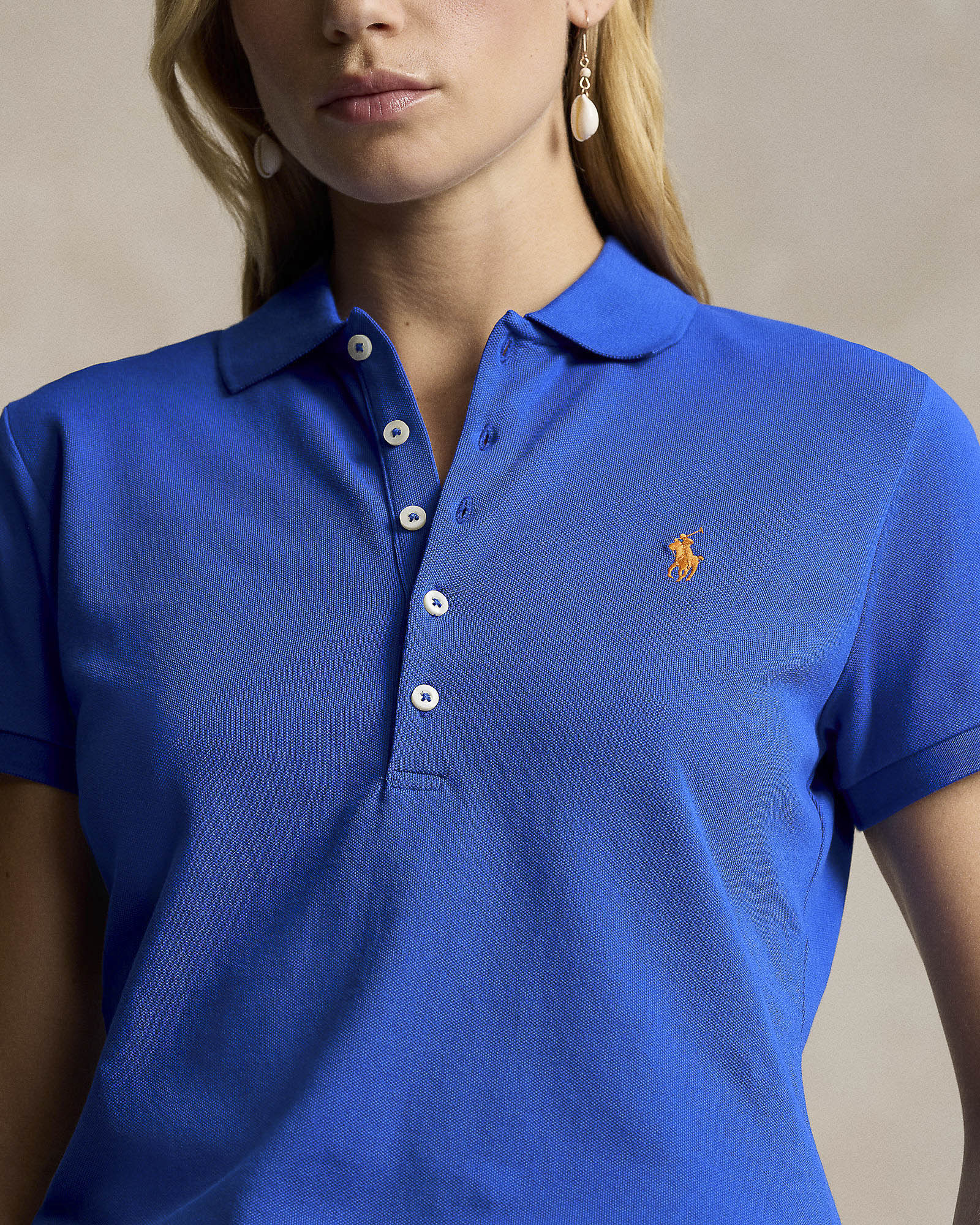 Polo blu china Polo Ralph Lauren in piquè di misto cotone con chiusura a 5 bottoni e logo ricamato image