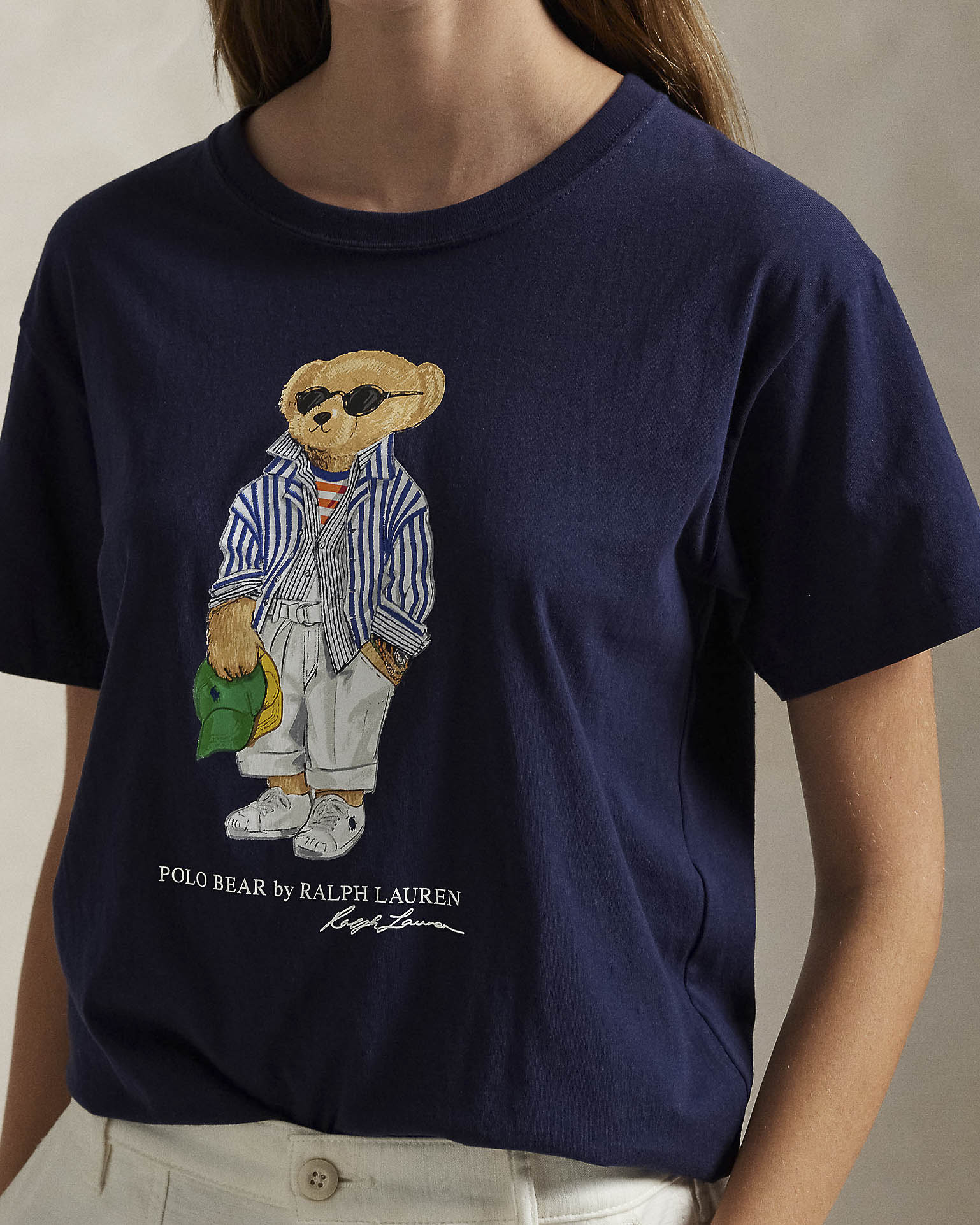 T-shirt blu in cotone a maniche corte con Polo Bear in cambicia image