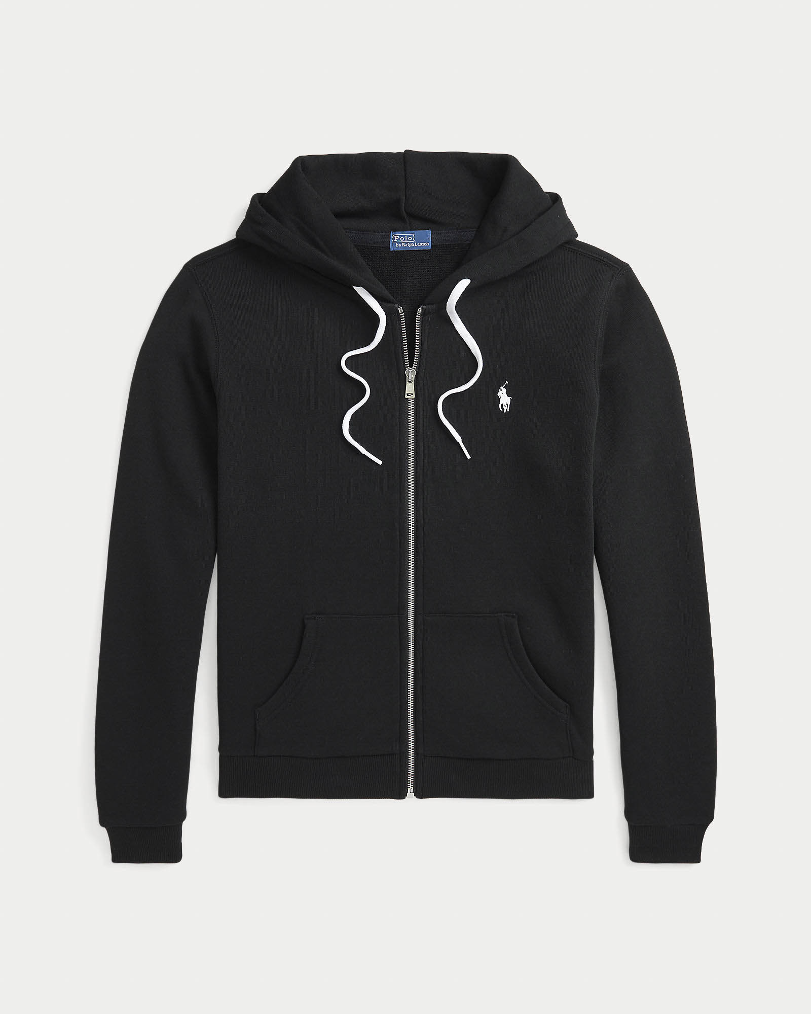 Felpa nera in cotone leggero con cappuccio e chiusura a cerniera