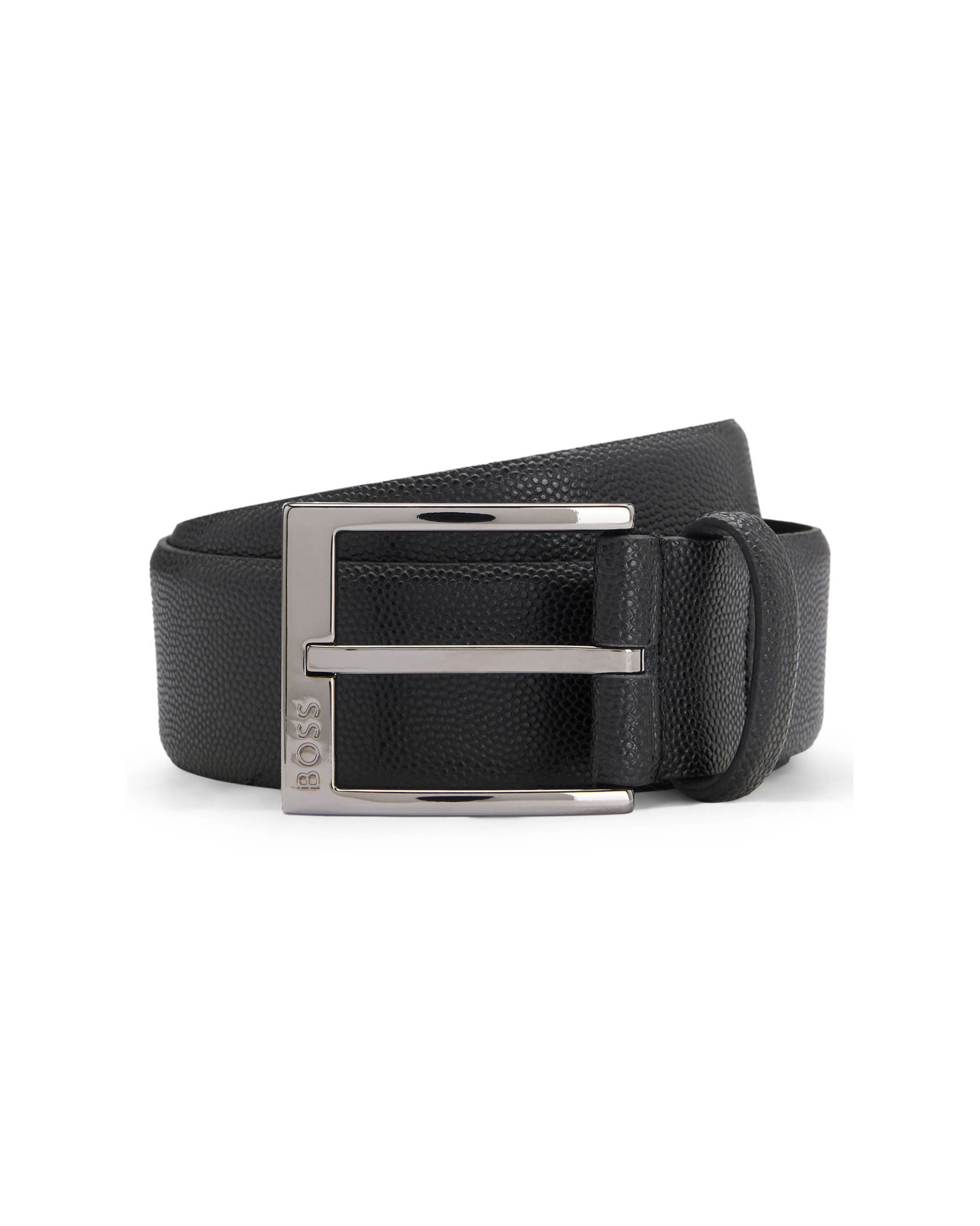 Cintura Elloy nera in pelle martellata con fibbia argento