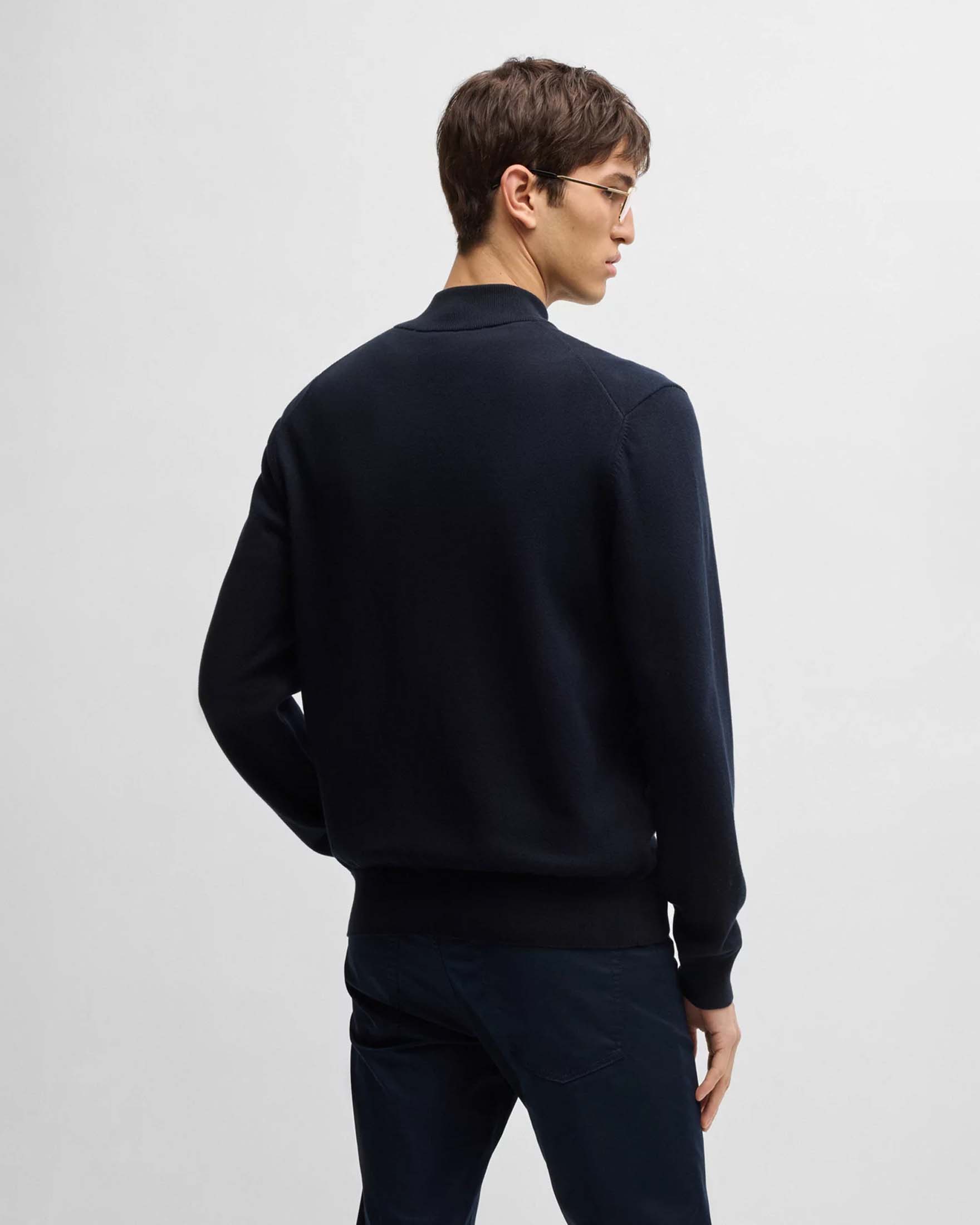 Maglia cardigan blu Boss Palano con chiusura zip in puro cotone image