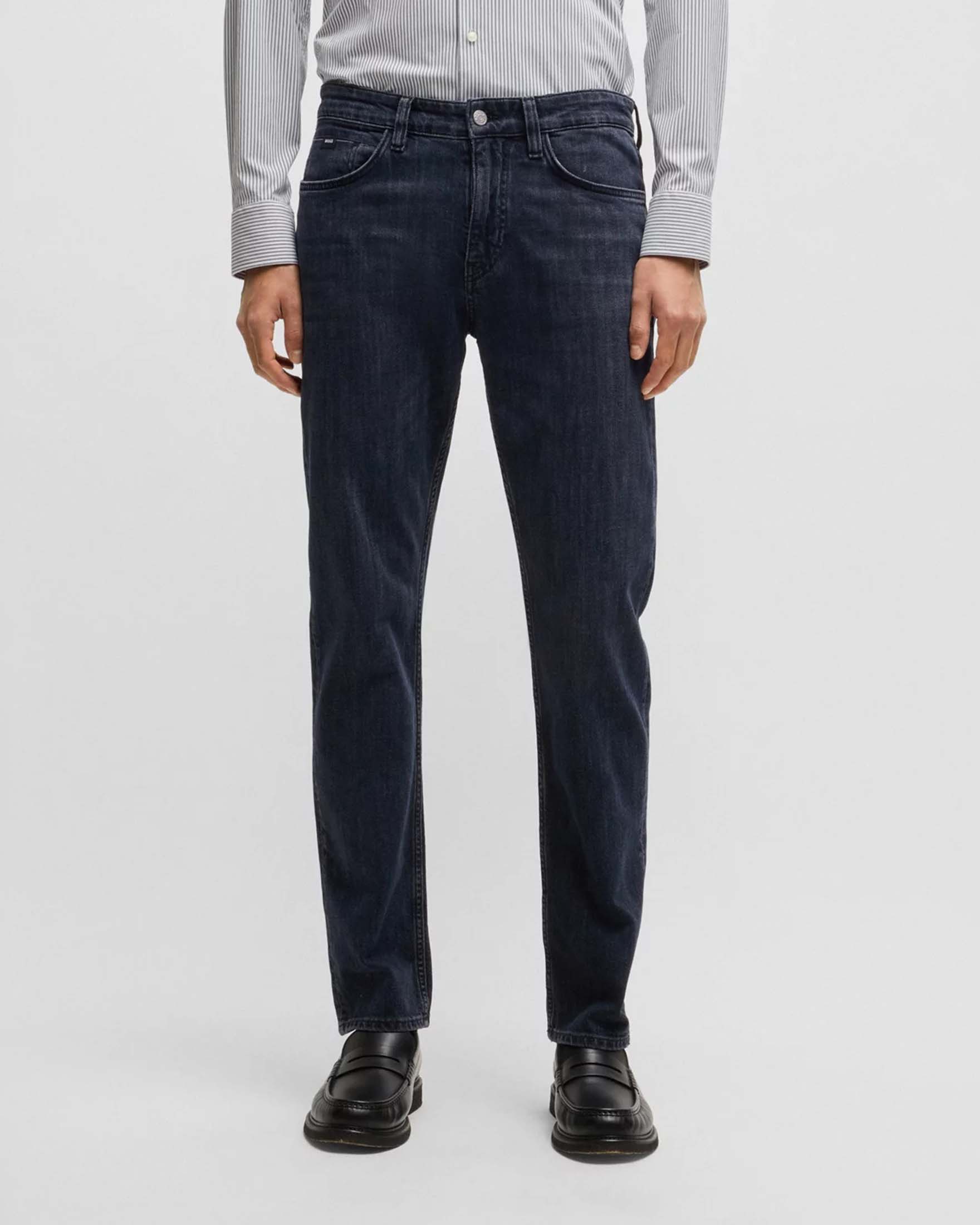 Jeans Delaware slim fit in cotone stretch lavaggio scuro blublack con baffature