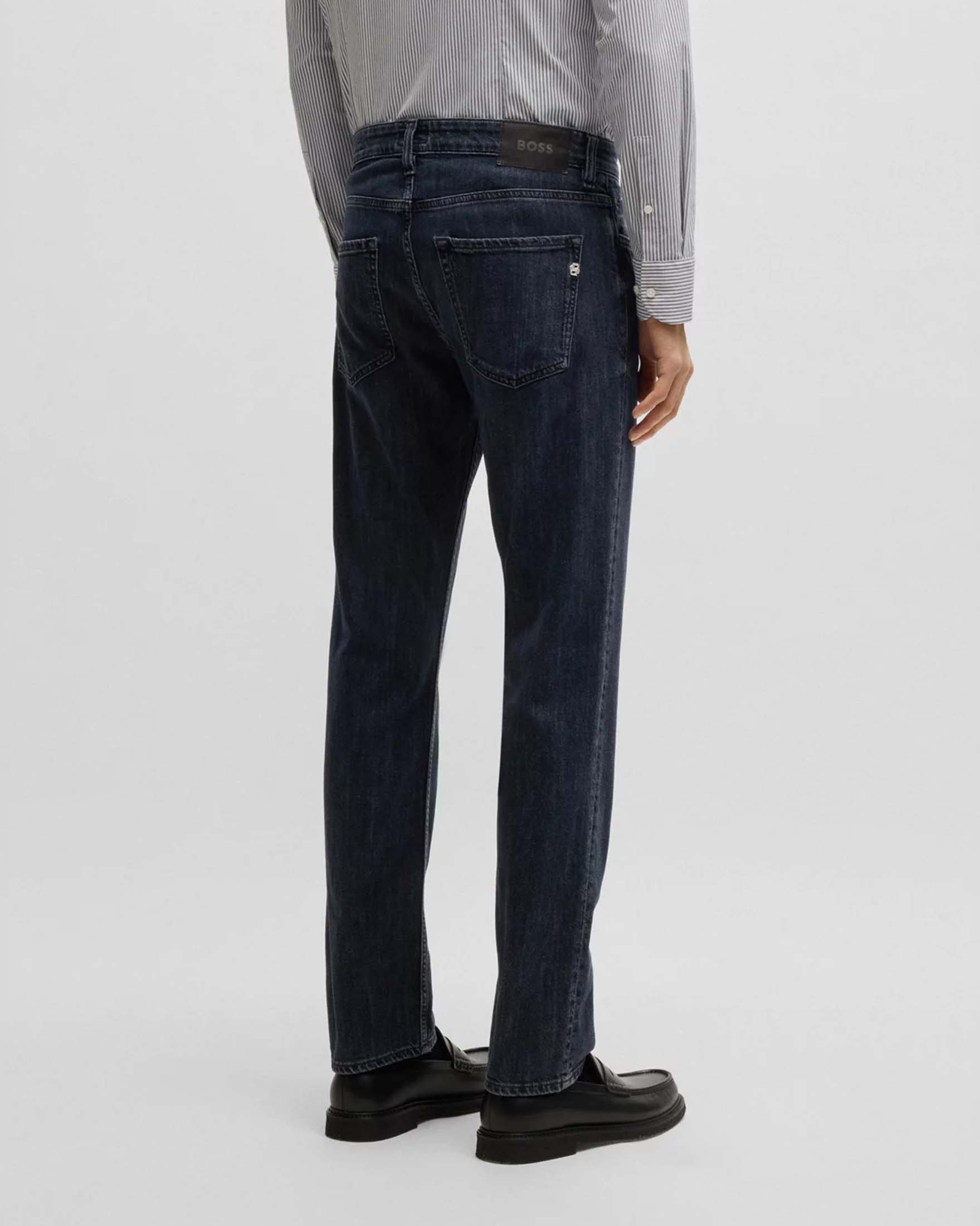 Jeans Delaware slim fit in cotone stretch lavaggio scuro blublack con baffature image