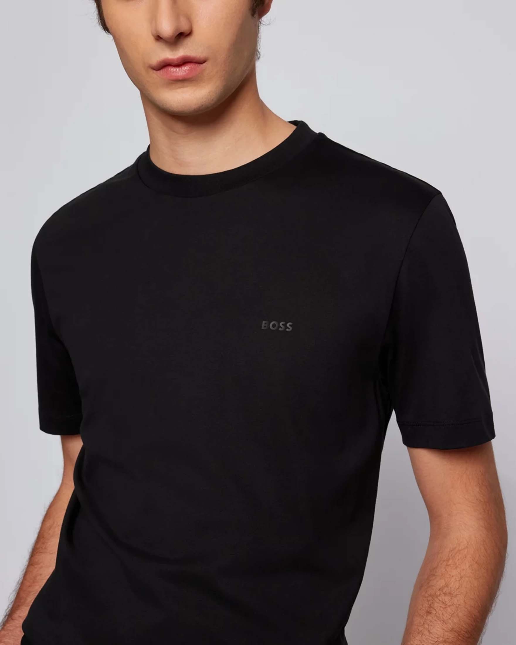 T-shirt Thompson Boss nera mezza manica in puro cotone