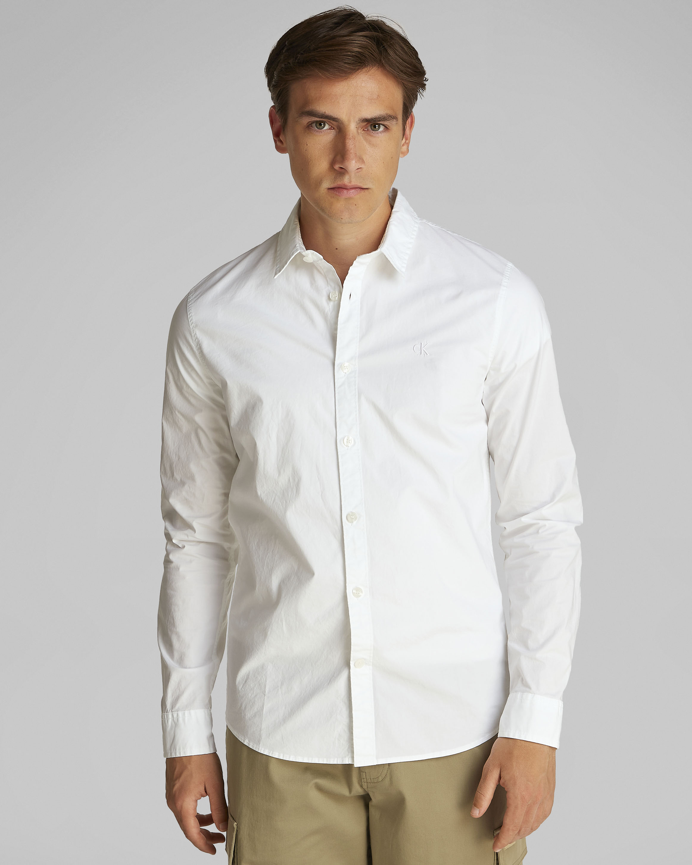 Popeline Camicia Muscle Fit Camicia Bianca Tessuto Popeline