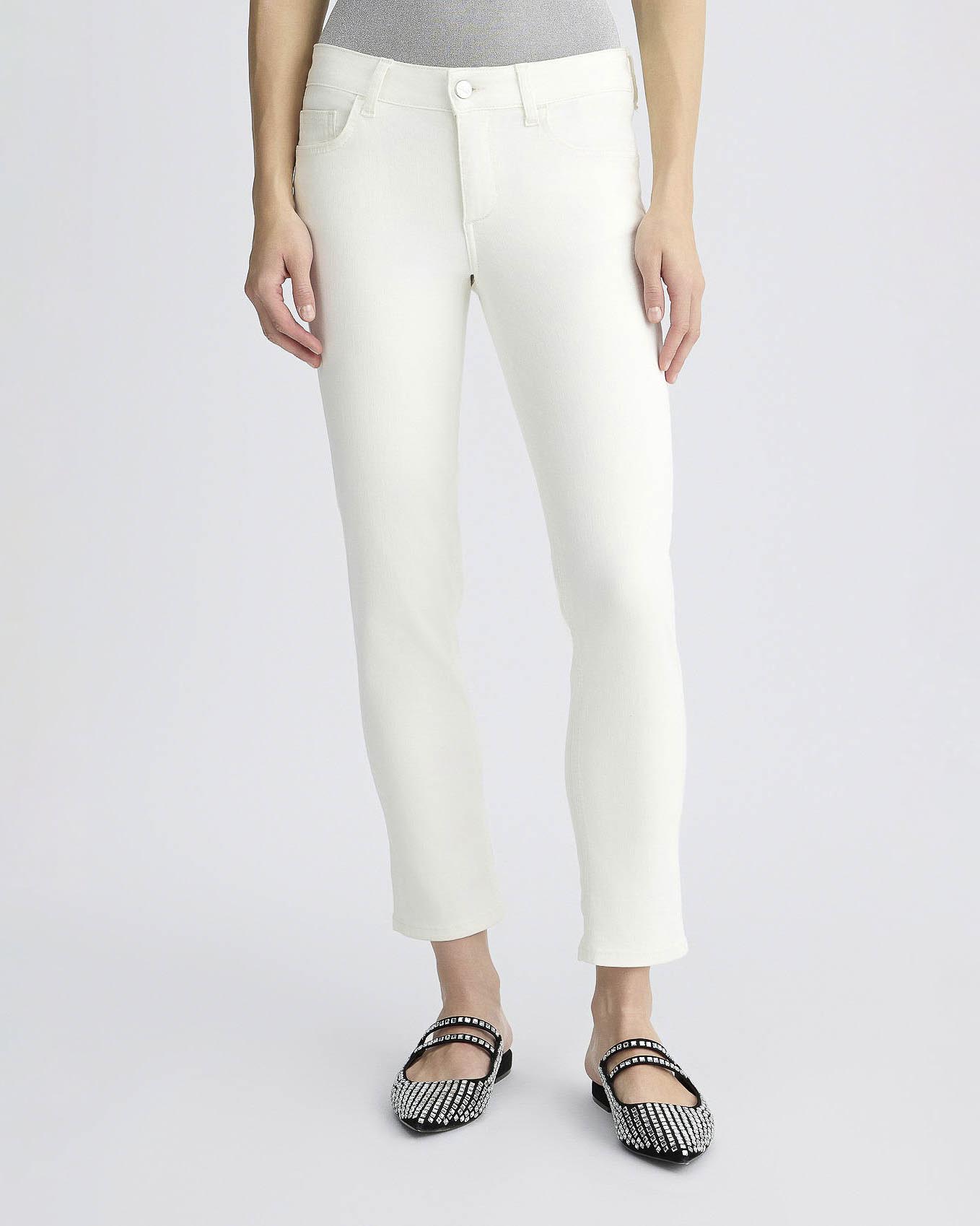 Pantaloni skinny bianchi in drill di cotone con risvolto al fondo con motivo a monogram in strass image