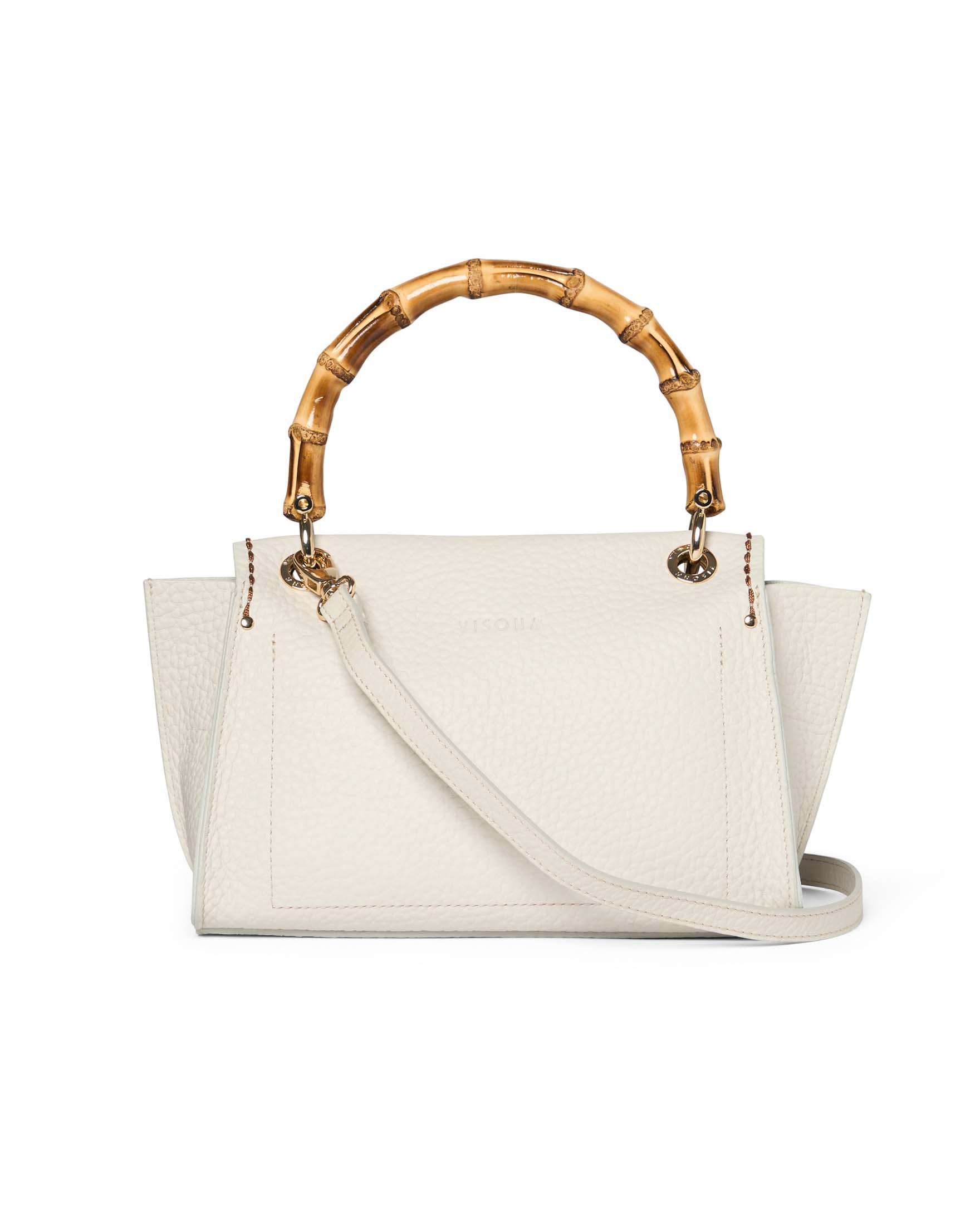 Borsa a mano color avorio a trapezio in pelle bottalata con