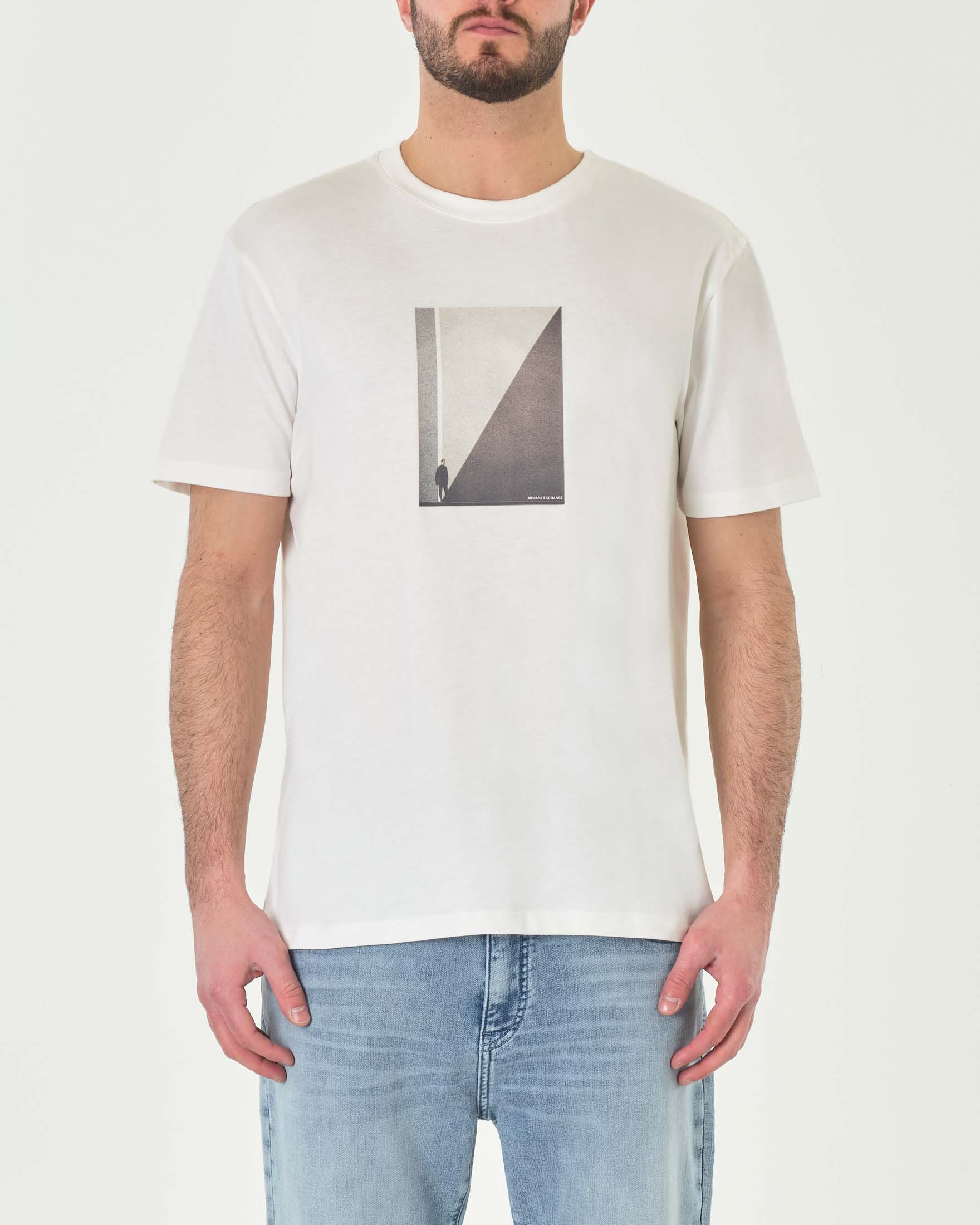 T-shirt bianca mezza manica con stampa fotografica davanti