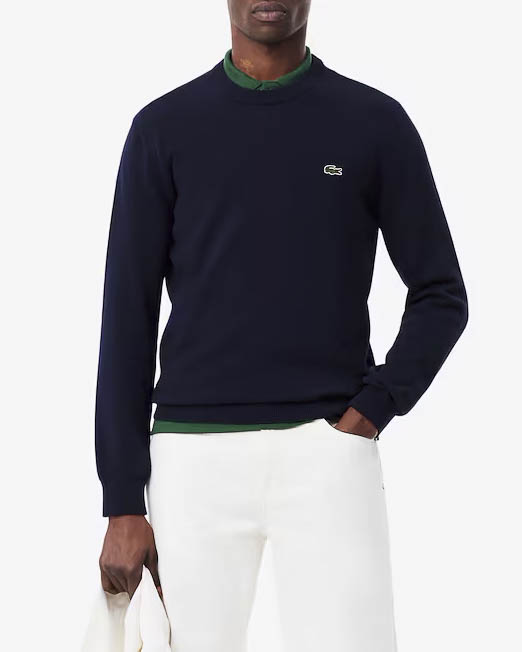 Maglia Lacoste blu girocollo in puro cotone