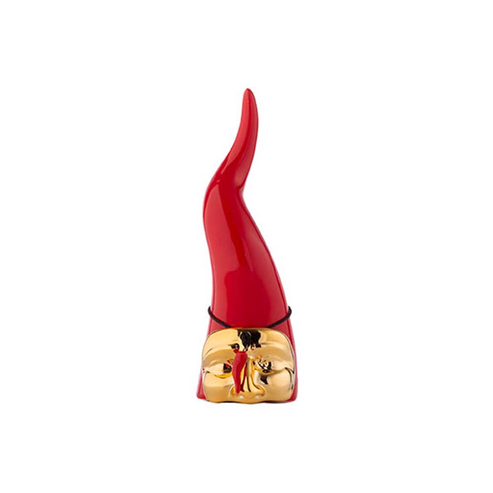Giardini Di Marzo Corno Colore Rosso Con Maschera Oro Diametro 6,6X20H Cm